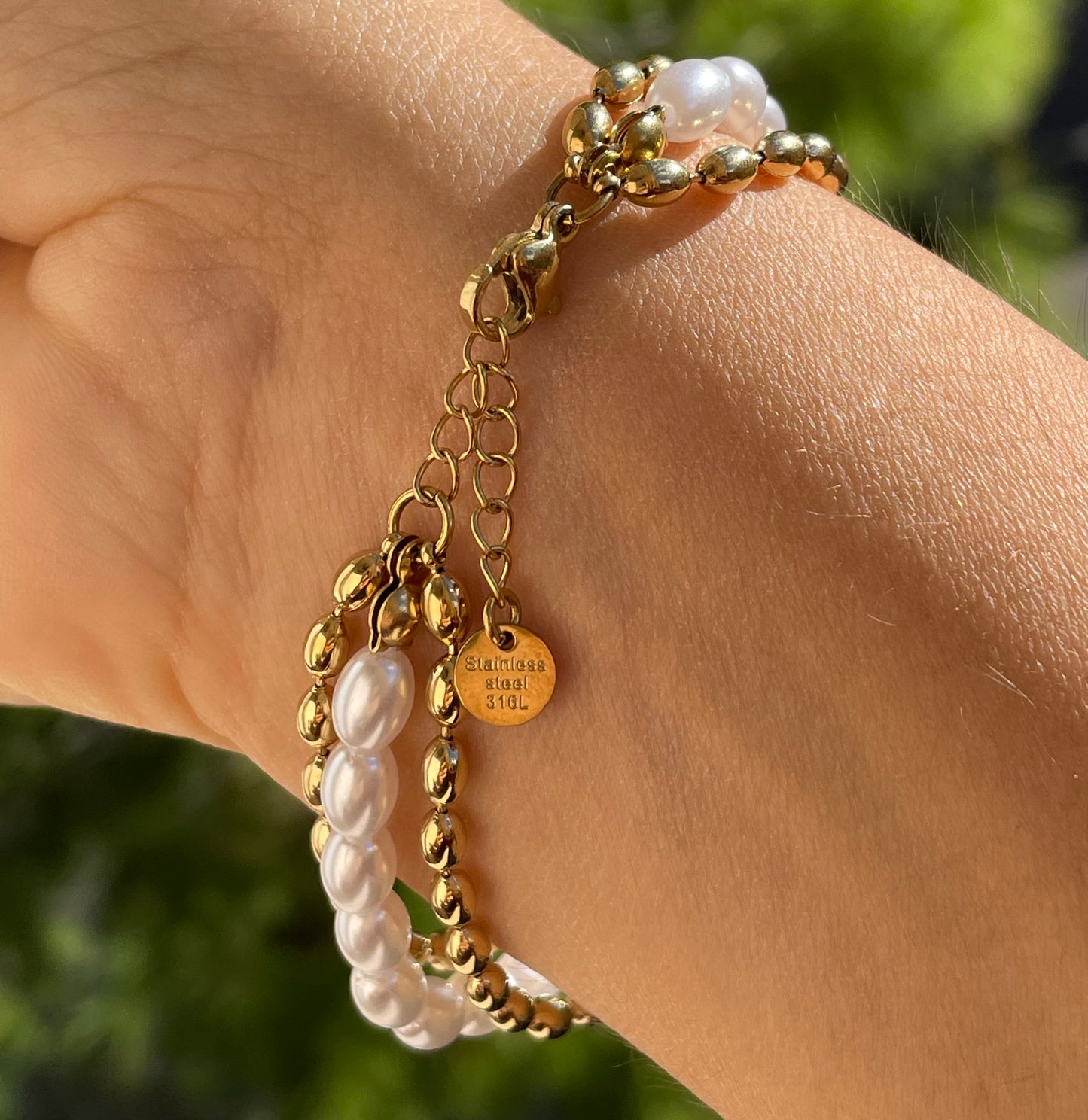 Bracciale di perle ovali in 2 colori