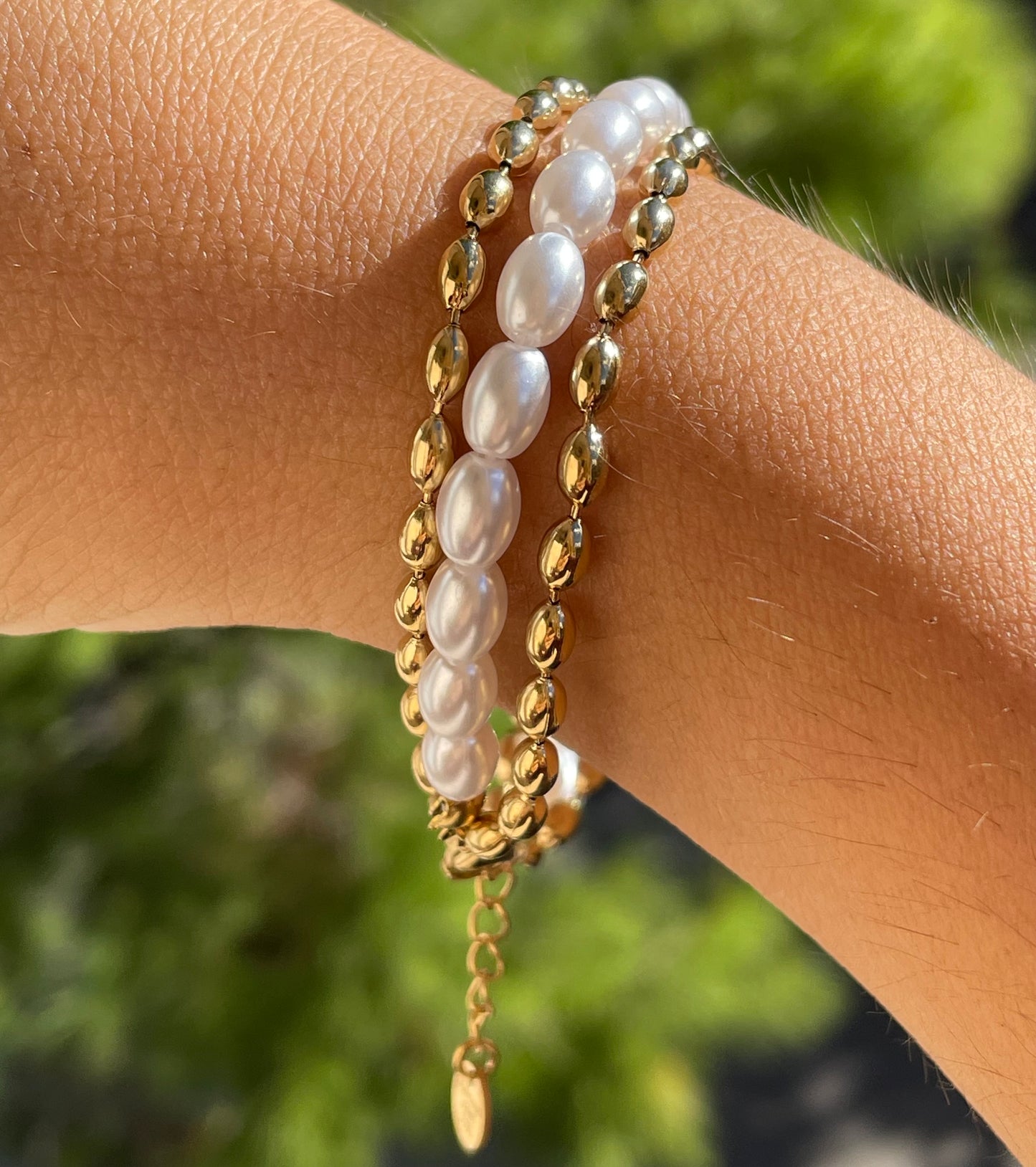 Bracciale di perle ovali in 2 colori