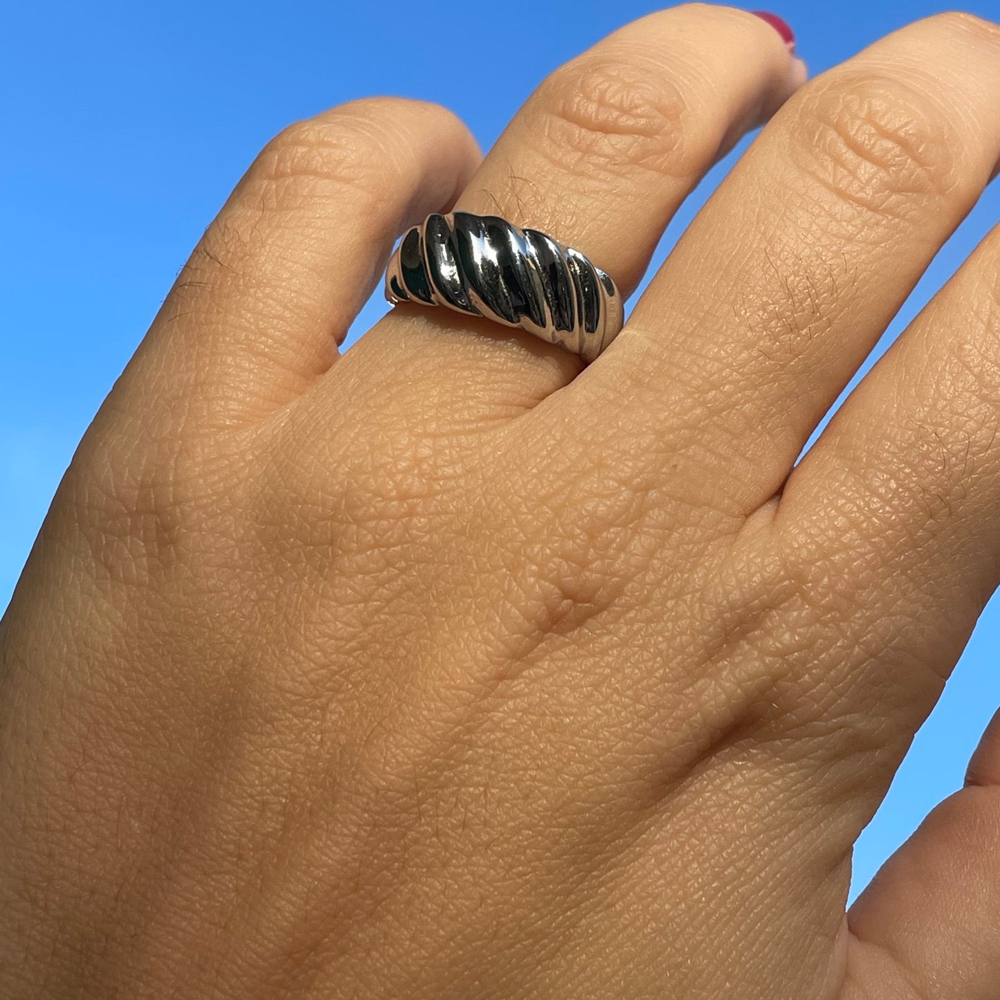 Anello fascione rigato in 2 colori