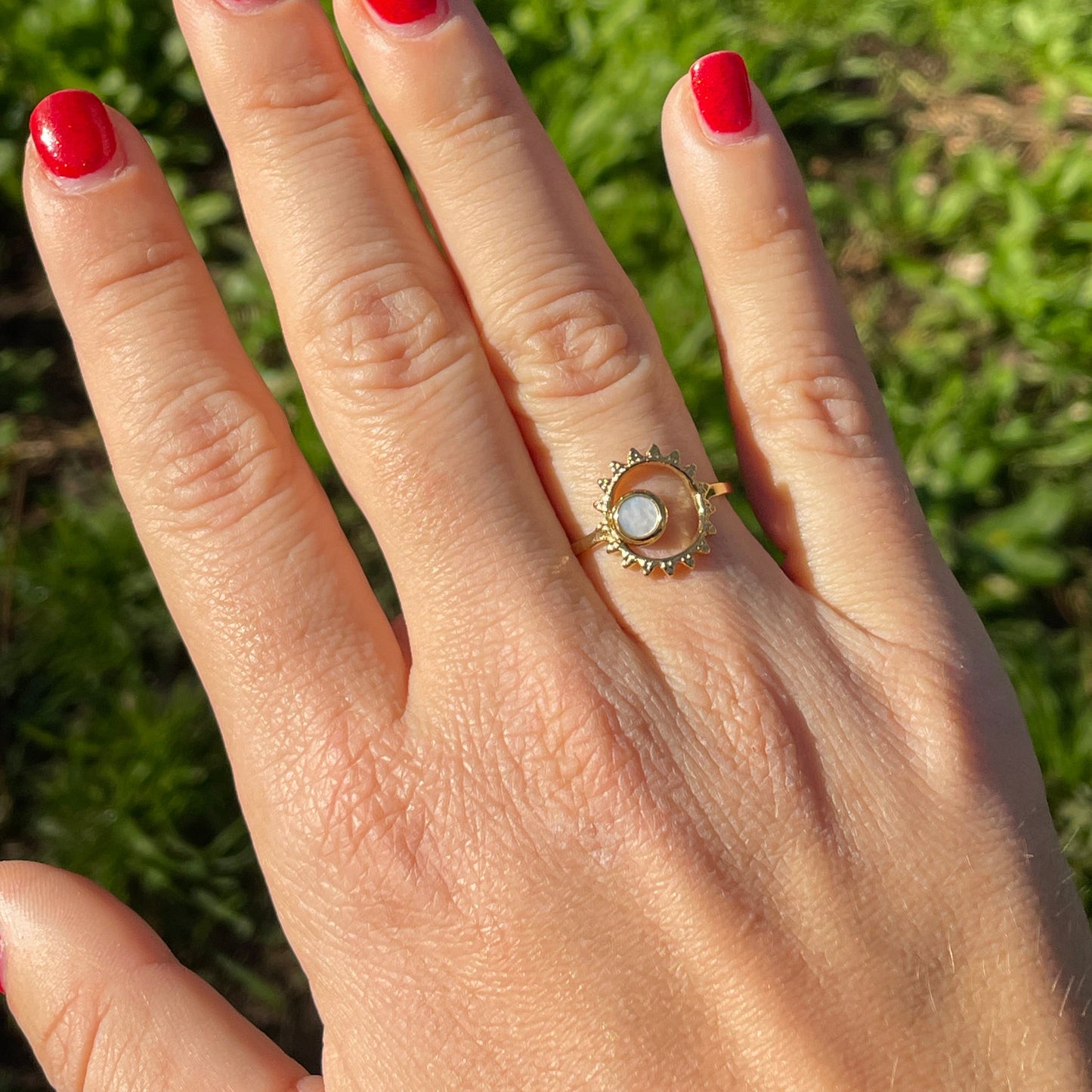 Anello sole e sfera perlato
