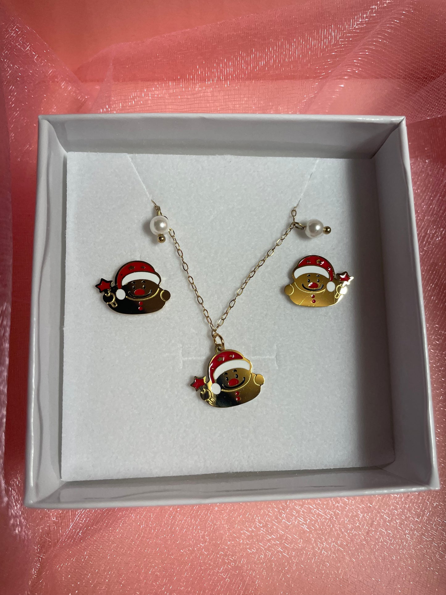 Set natalizio collana + orecchini pupazzo di neve