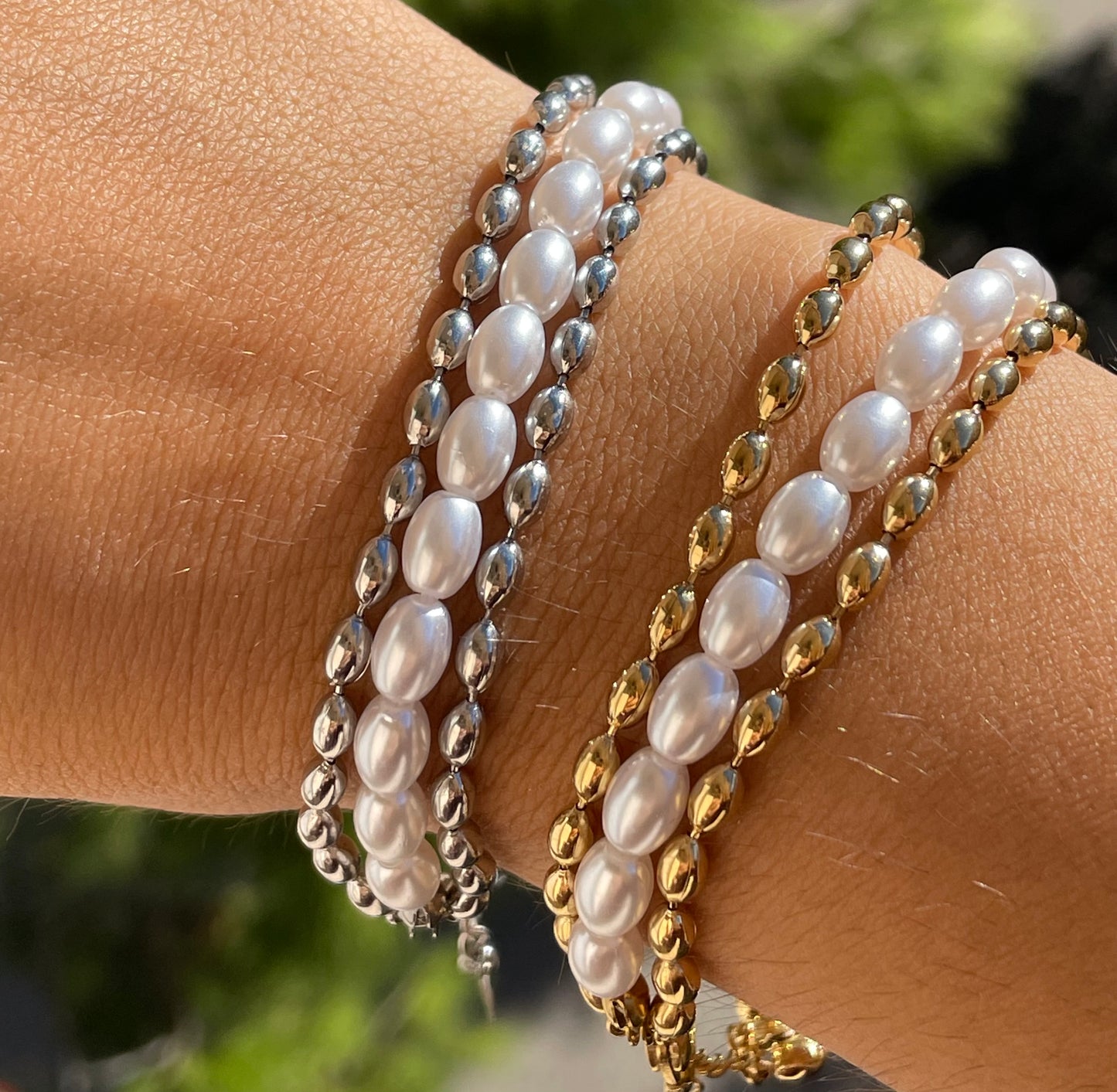 Bracciale di perle ovali in 2 colori