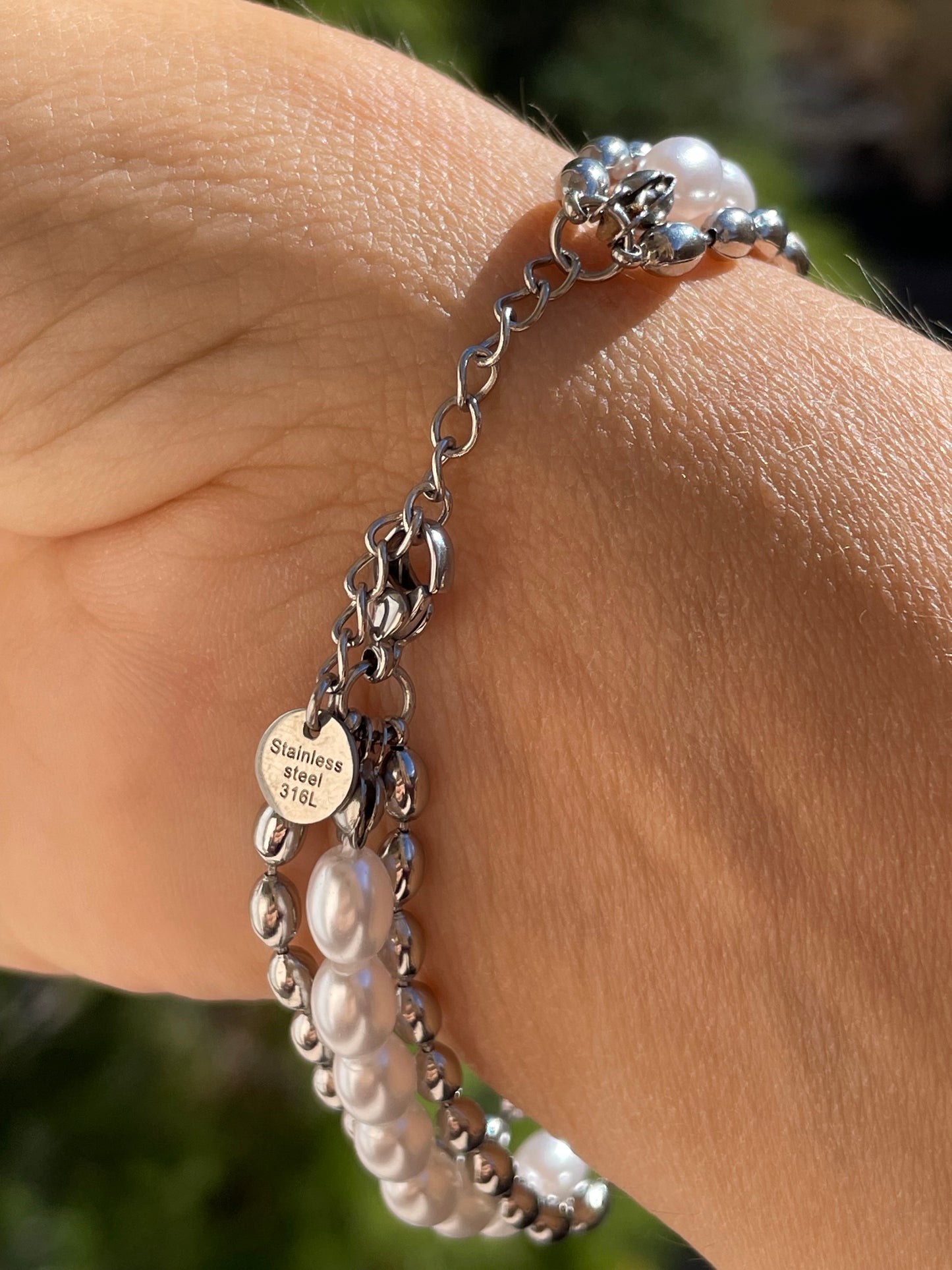 Bracciale di perle ovali in 2 colori