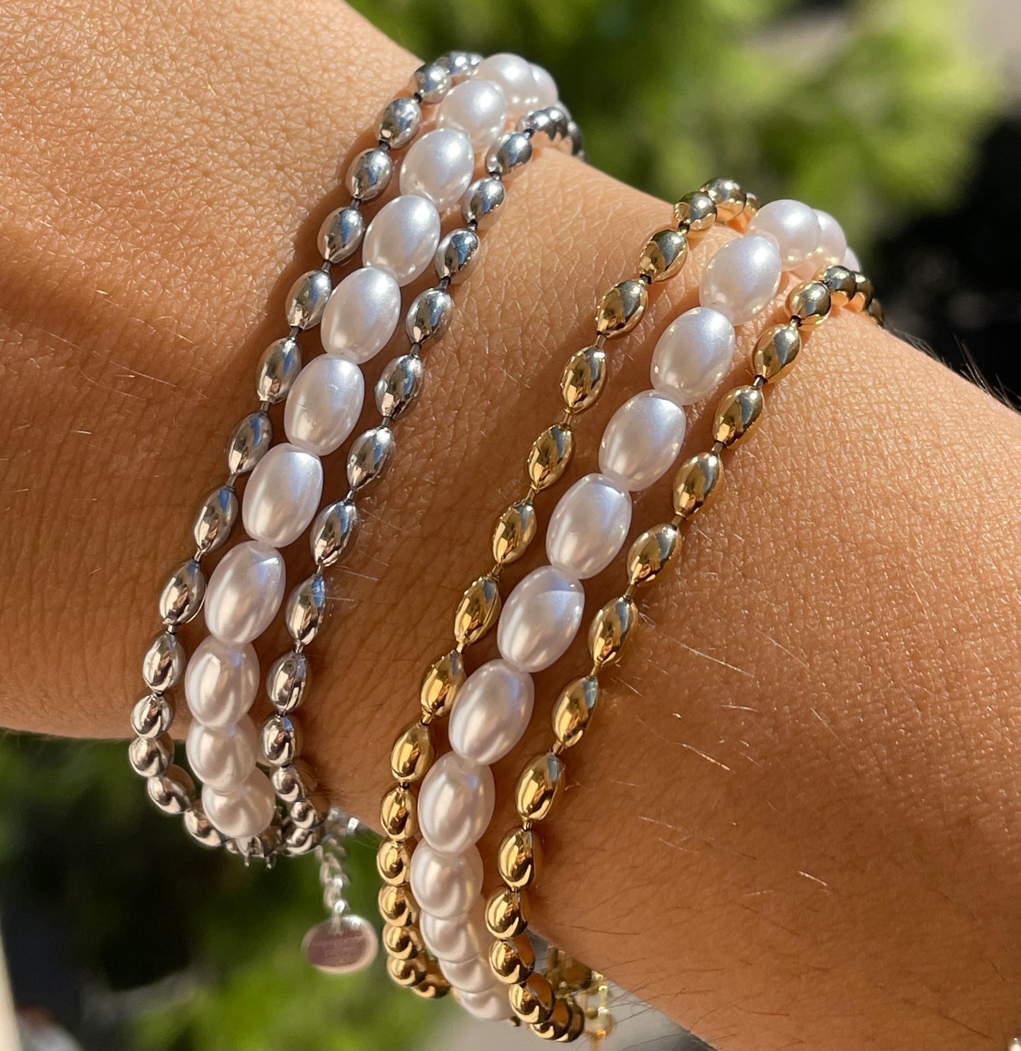 Bracciale di perle ovali in 2 colori