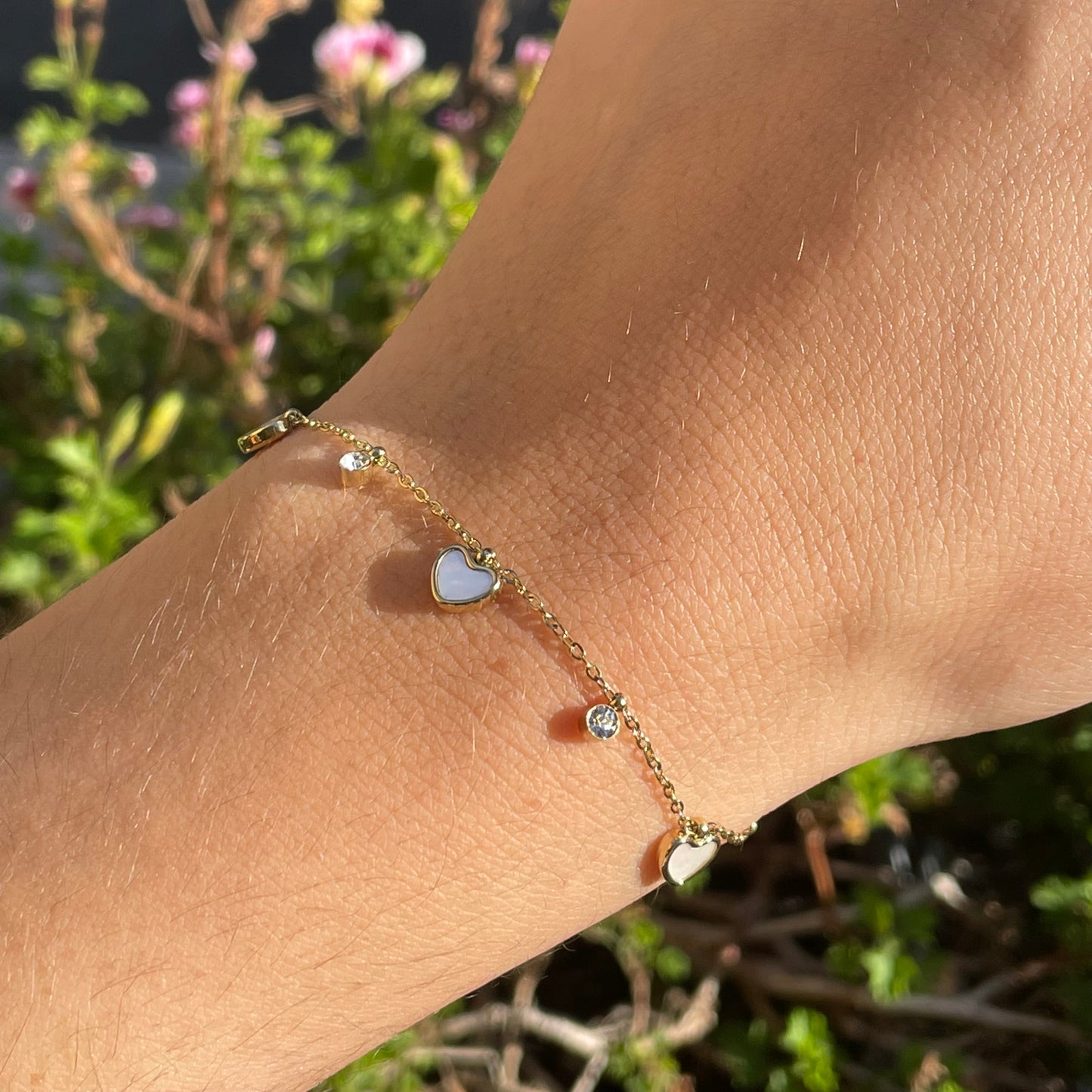 Bracciale cuoricini perlati