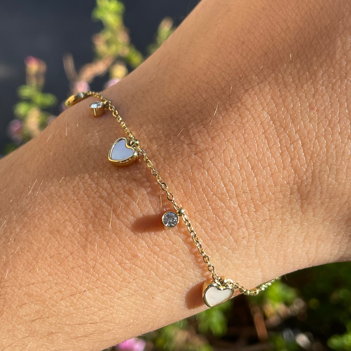 Bracciale cuoricini perlati
