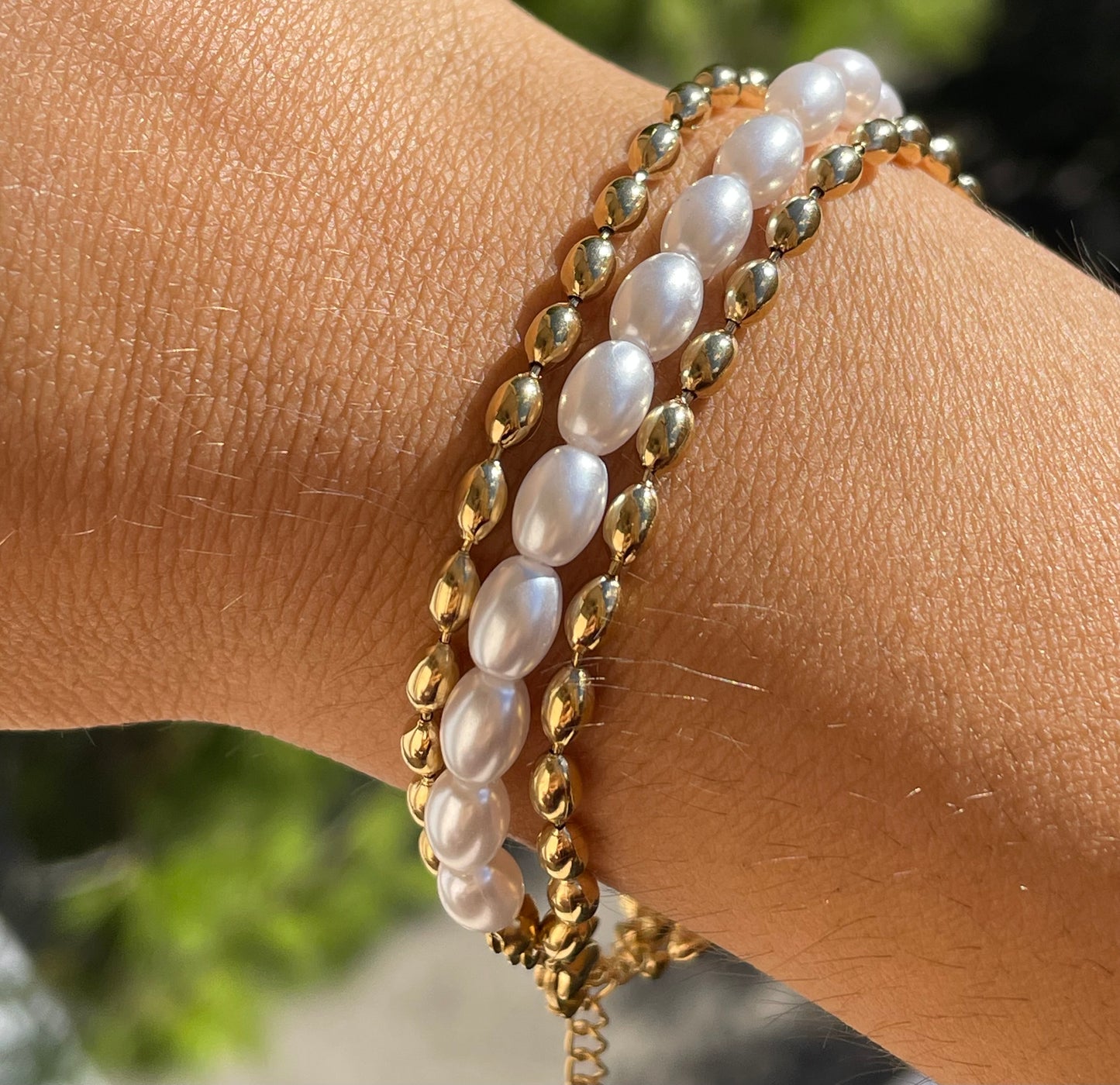 Bracciale di perle ovali in 2 colori