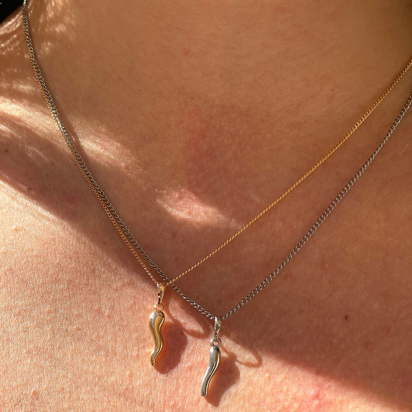 Collana con corno portafortuna in 2 colori