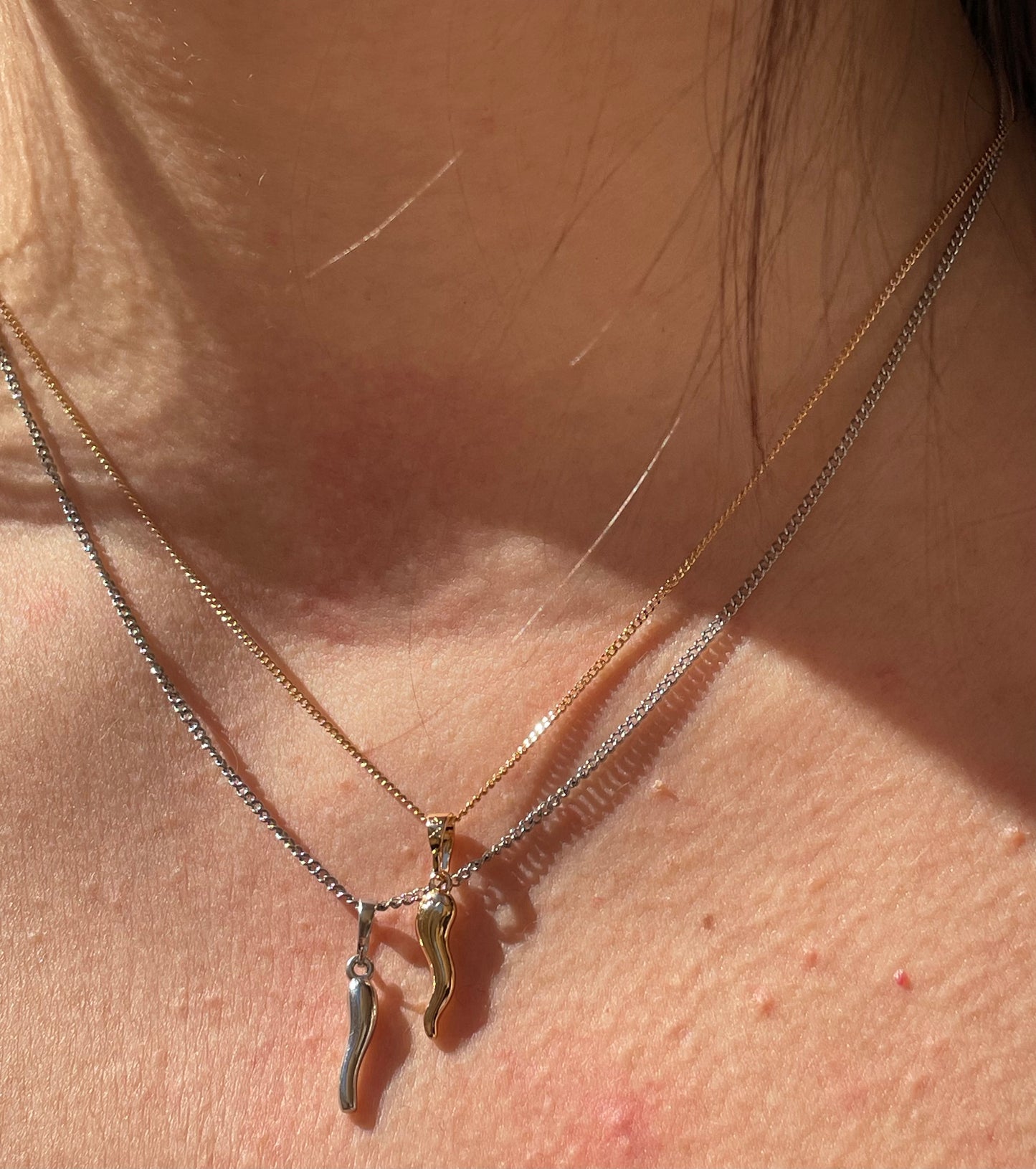 Collana con corno portafortuna in 2 colori