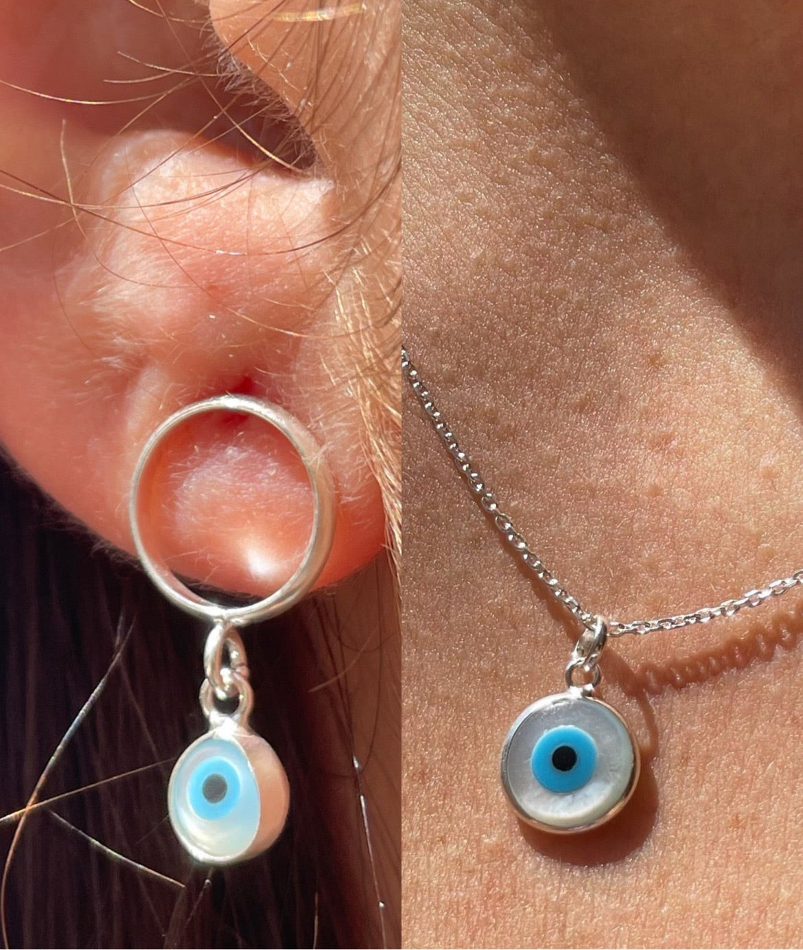 Set collana e orecchini occhio di Allah bianco e celeste