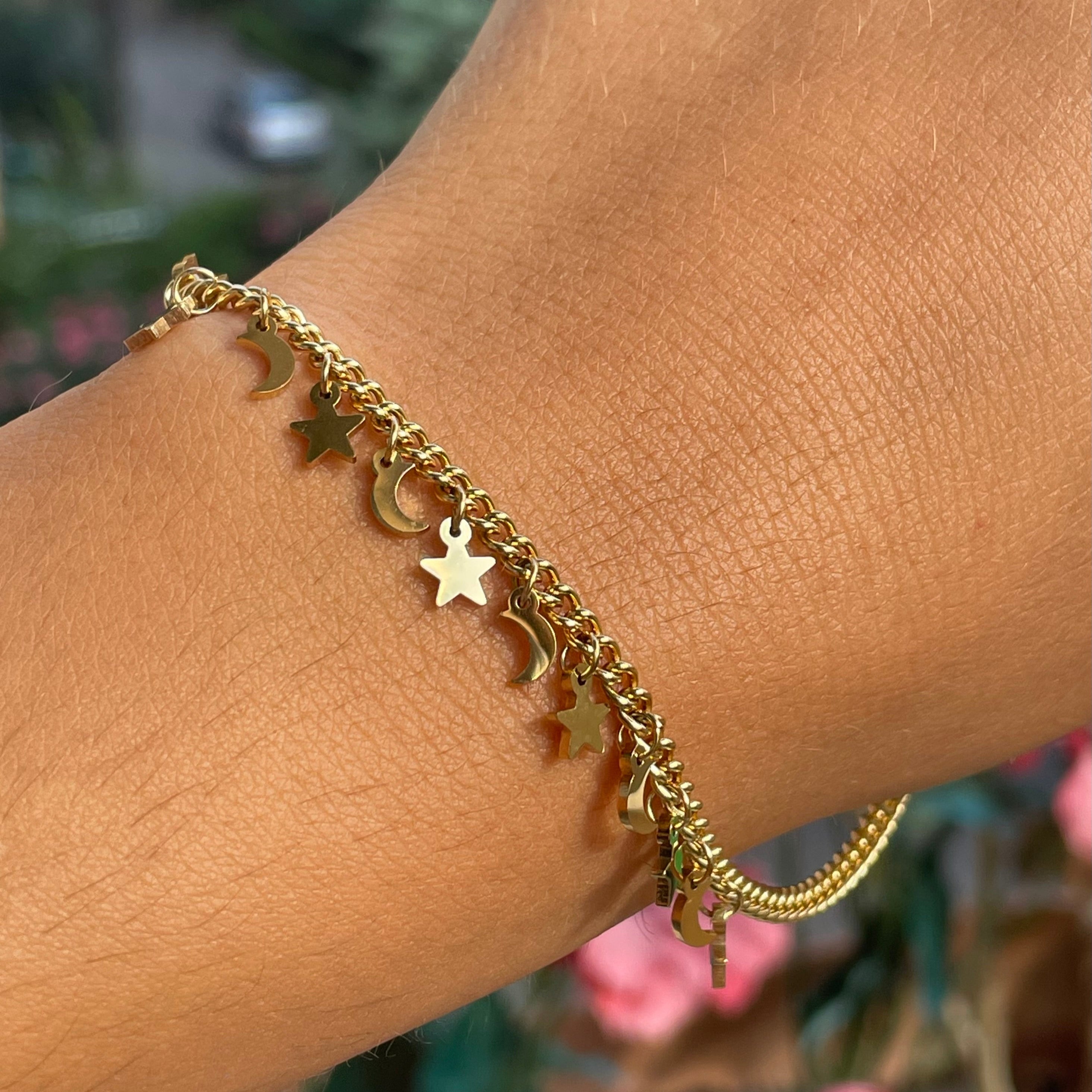 Bracciale con stelle e lune in 2 colori
