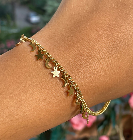 Bracciale con stelle e lune in 2 colori