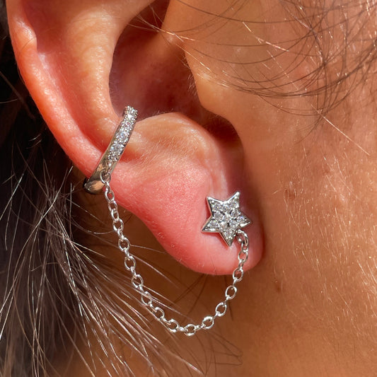 Ear cuff e orecchino con stella in 2 colori