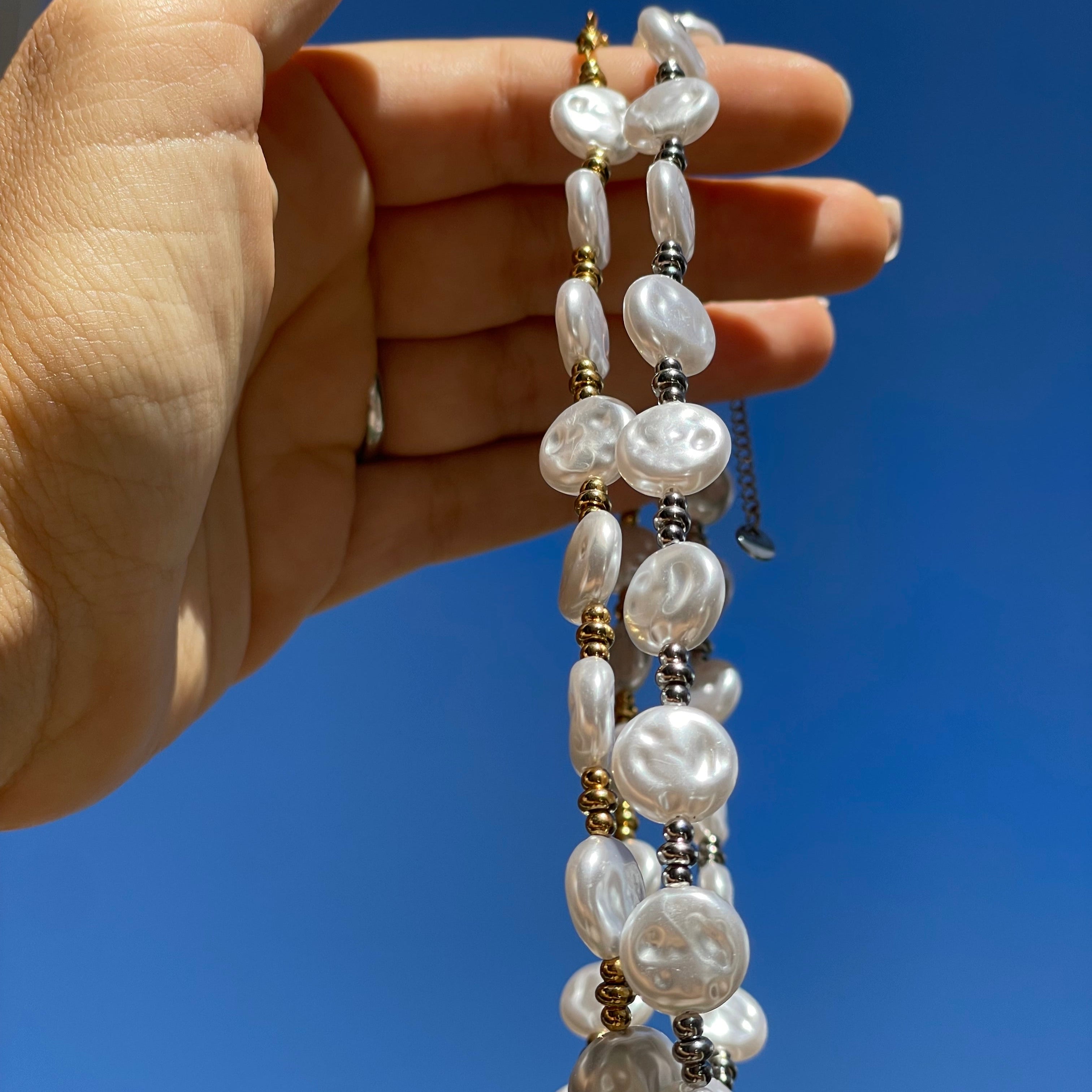 Collana di perle grandi in 2 colori