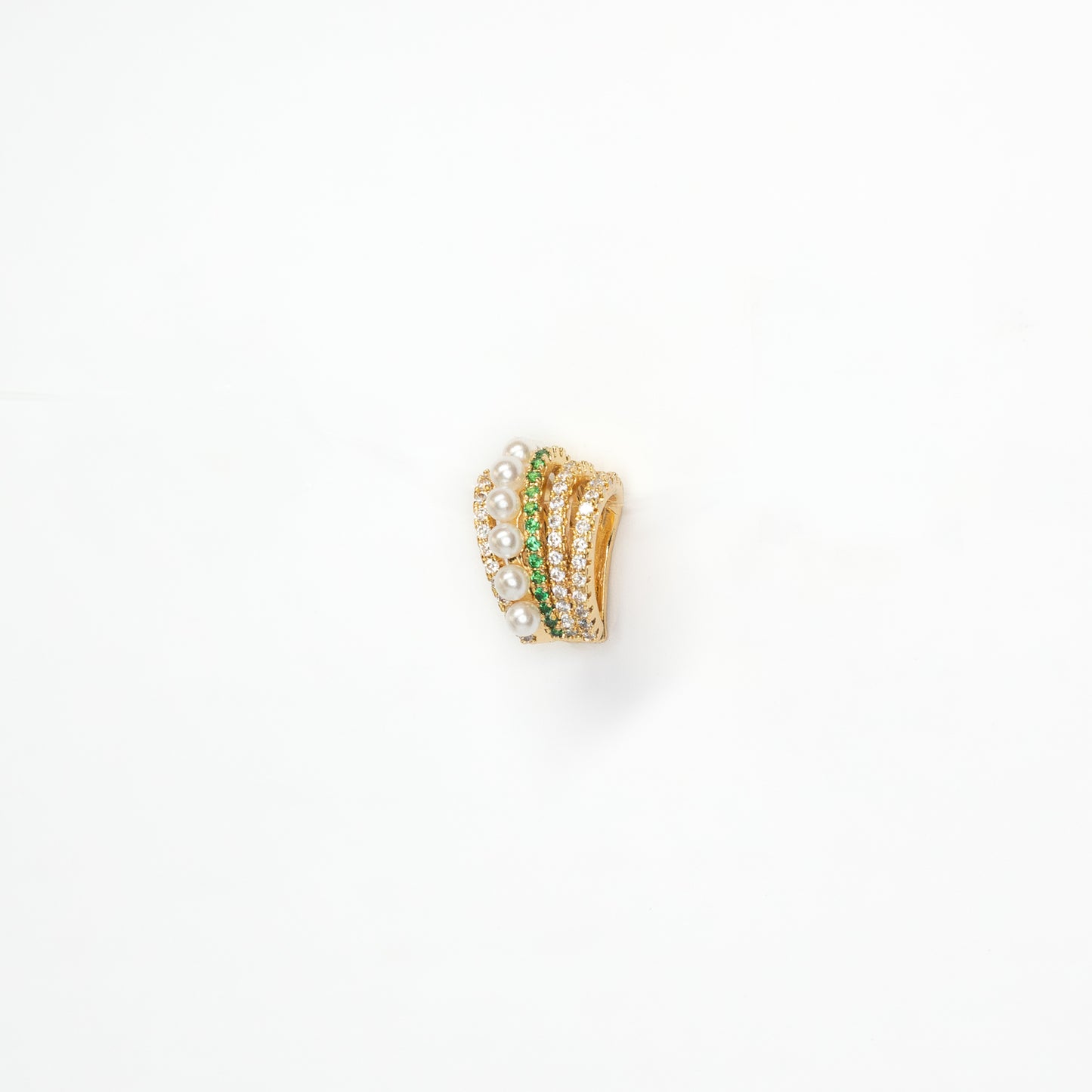 Ear cuff con perle e zirconi verdi