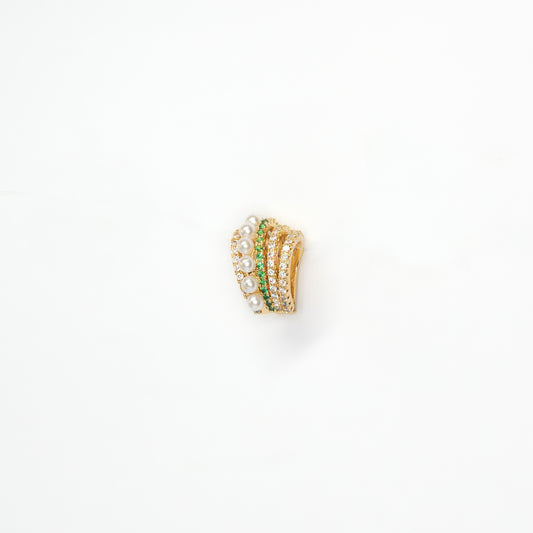 Ear cuff con perle e zirconi verdi