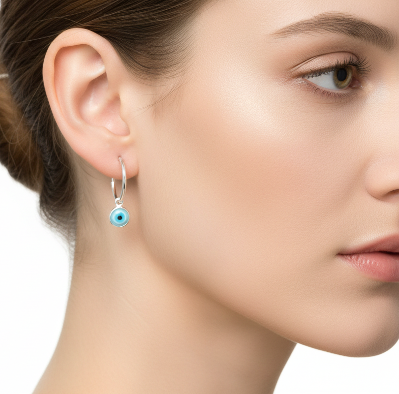 Orecchino occhio di allah bianco e celeste