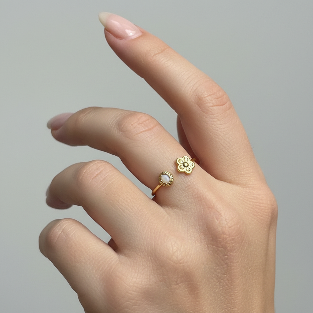 Anello fiore e cerchio perlato