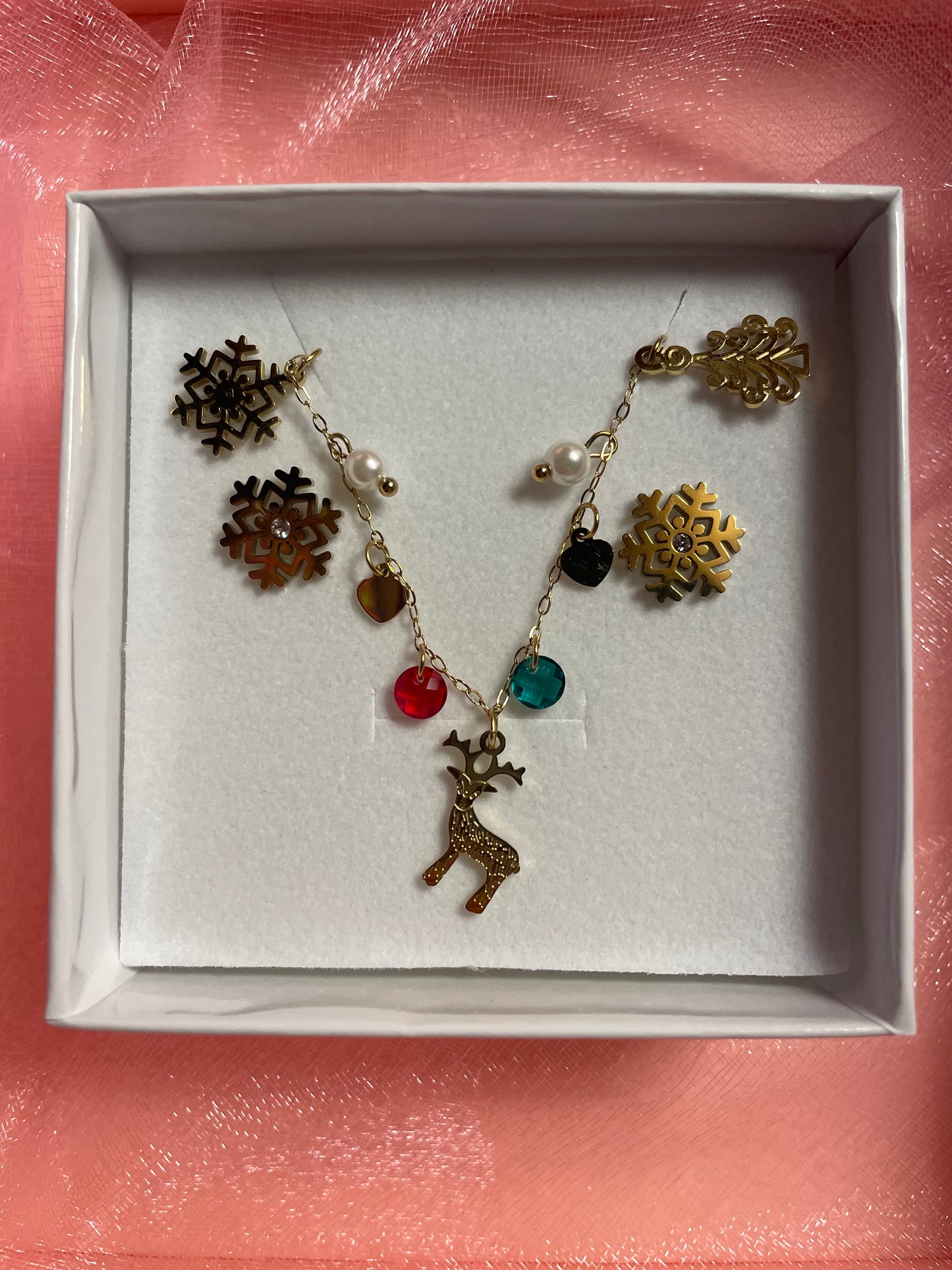 Set natalizio collana renna + orecchini fiocco di neve