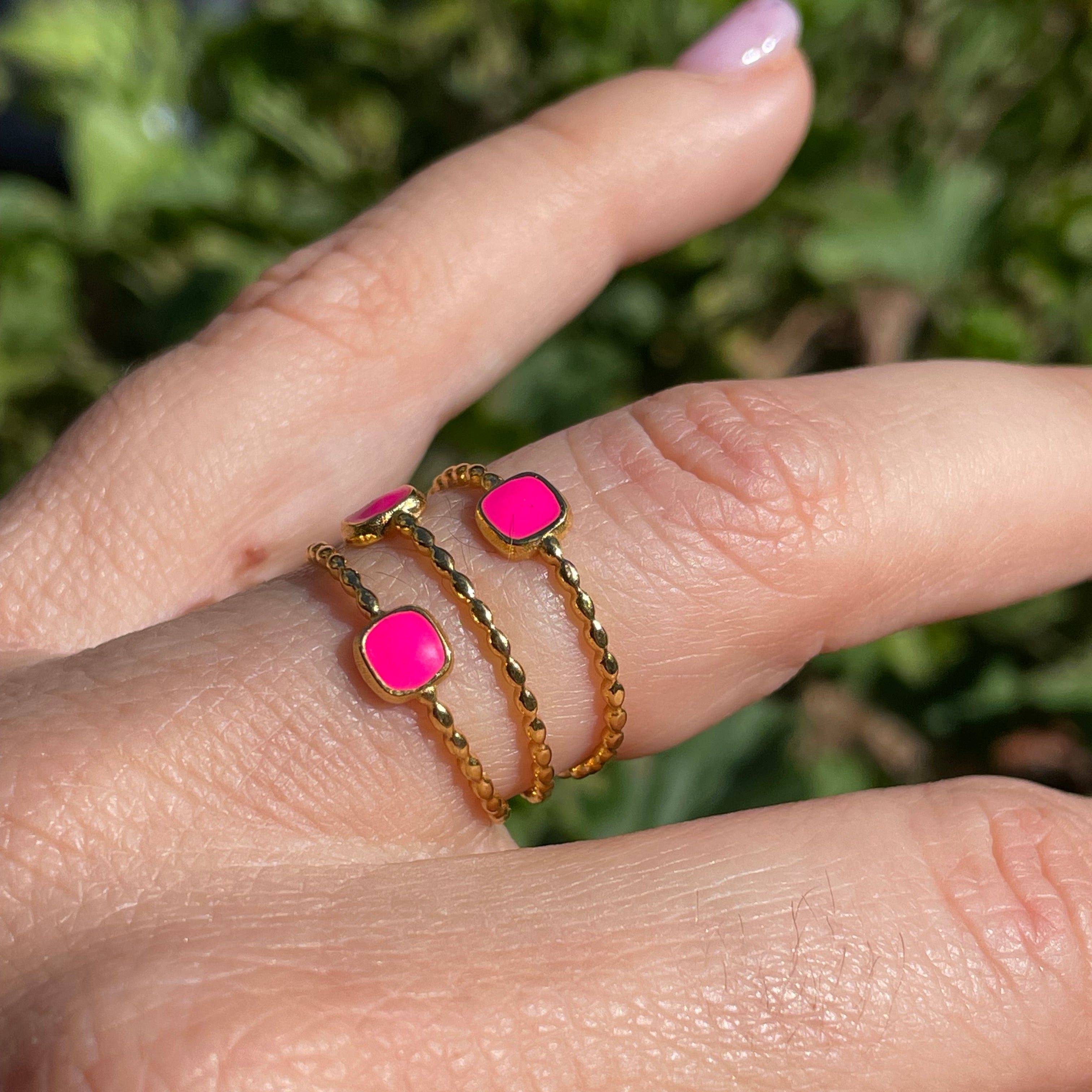 Anello a tre fasce quadratini in 7 colori