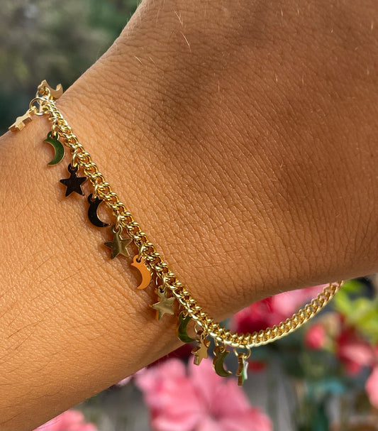 Bracciale con stelle e lune in 2 colori
