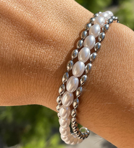 Bracciale di perle ovali in 2 colori