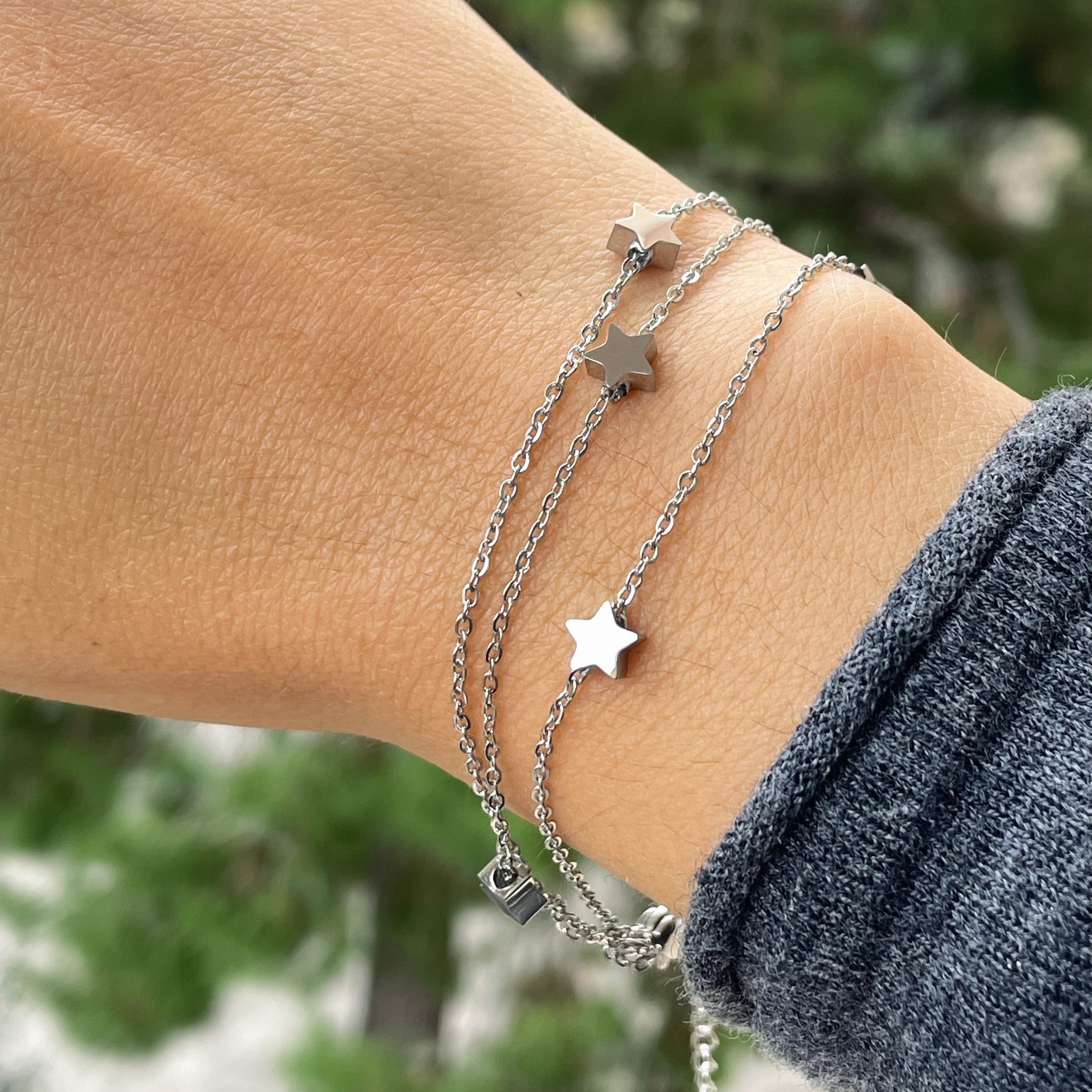 Bracciale stelline a tre fili in 2 colori