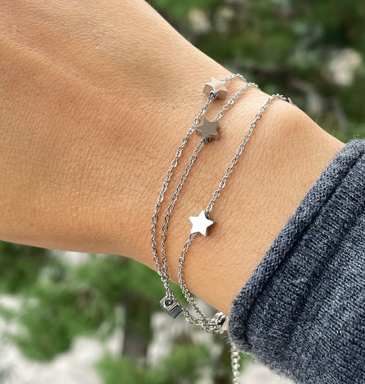 Bracciale stelline a tre fili in 2 colori