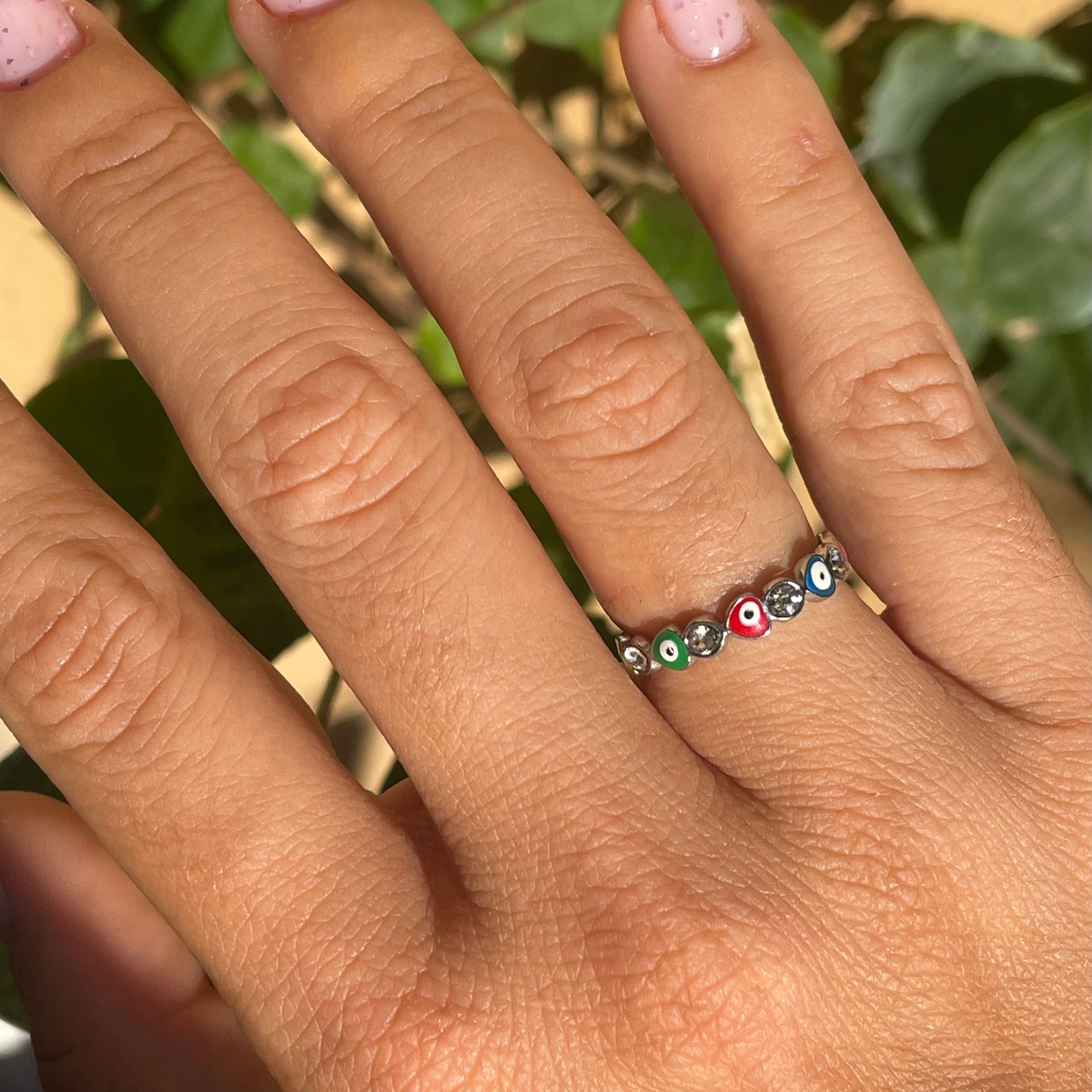 Anello con occhio di Allah in colori Acciaio inossidabile Regolabile Argentato