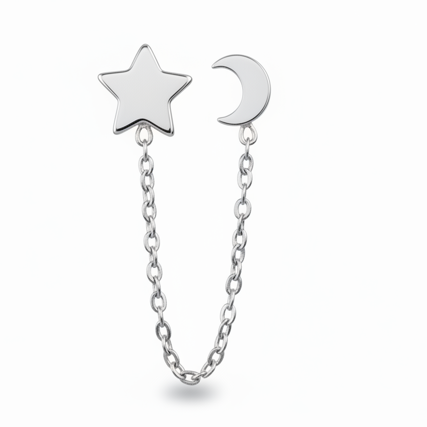 Orecchino luna e stella a doppi fori in 2 colori