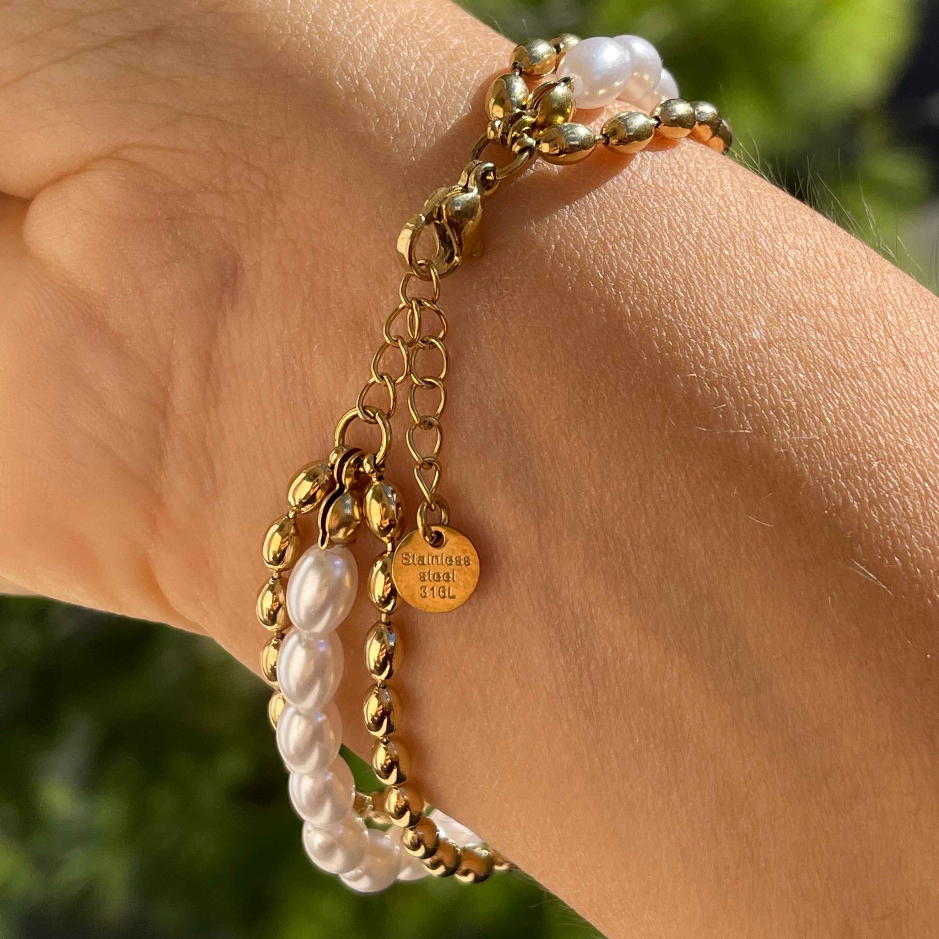 Bracciale di perle ovali in 2 colori