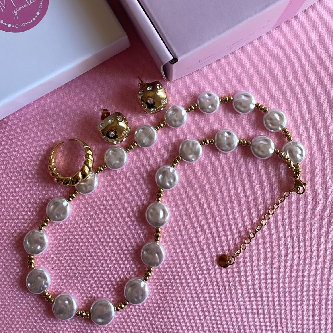 Collana di perle grandi in 2 colori