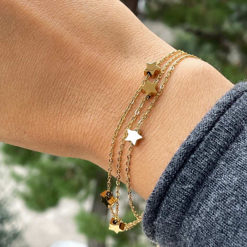 Bracciale stelline a tre fili in 2 colori