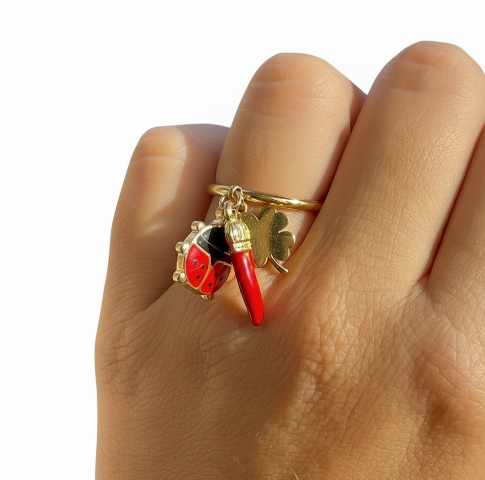 Anello Da Dito Midi Con Farfalla Serpente Lucertola Coccinella Rossa