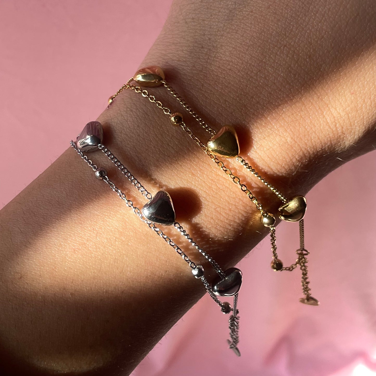 Bracciale cuori a due fili in 2 colori