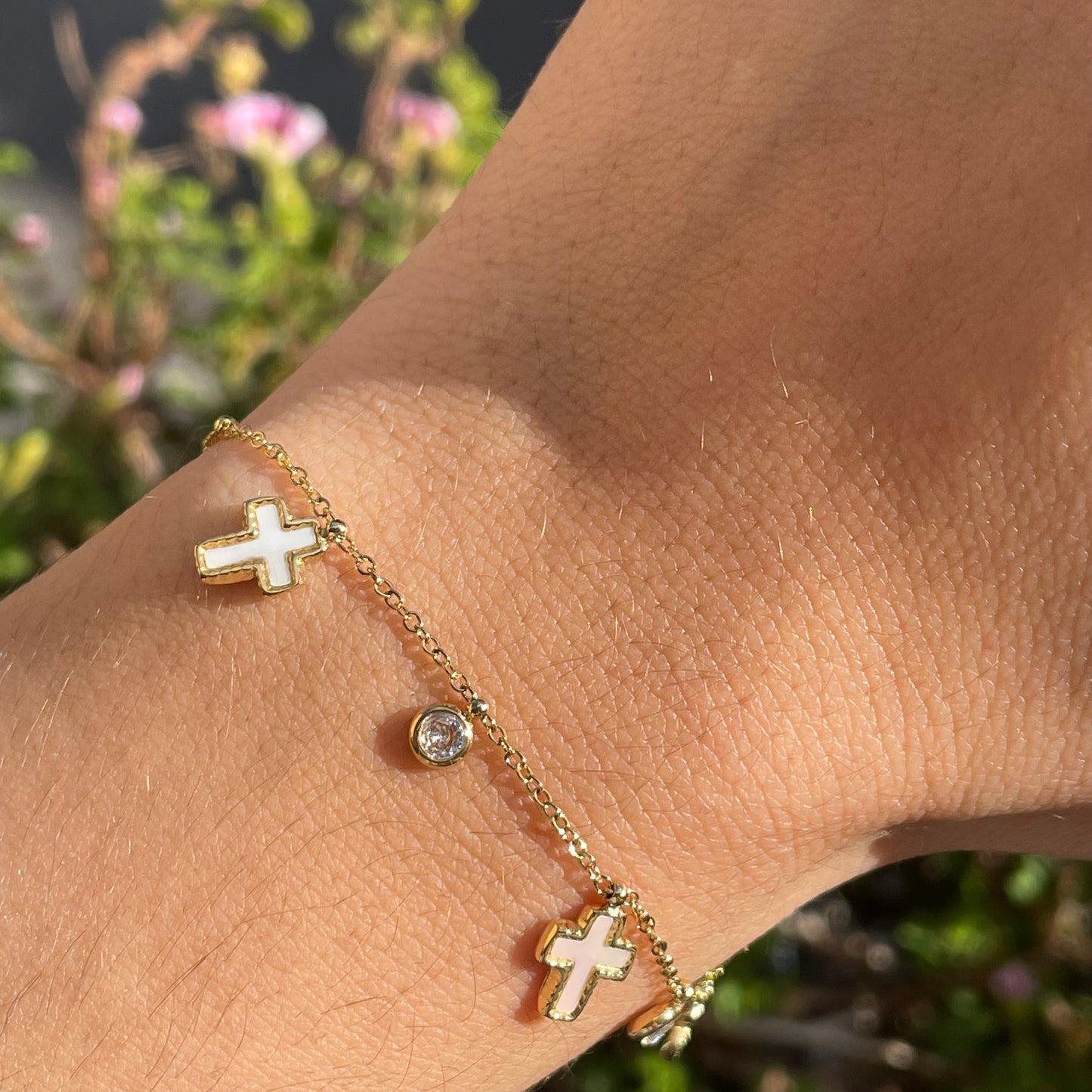 Bracciale croci medie perlate