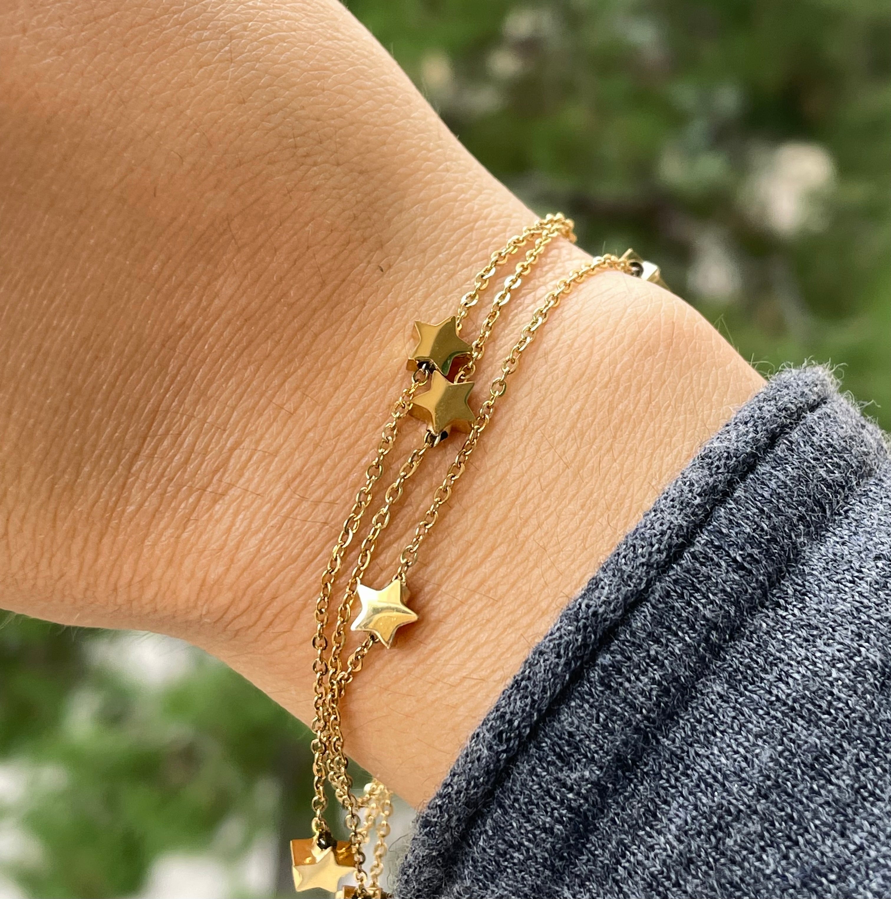 Bracciale stelline a tre fili in 2 colori