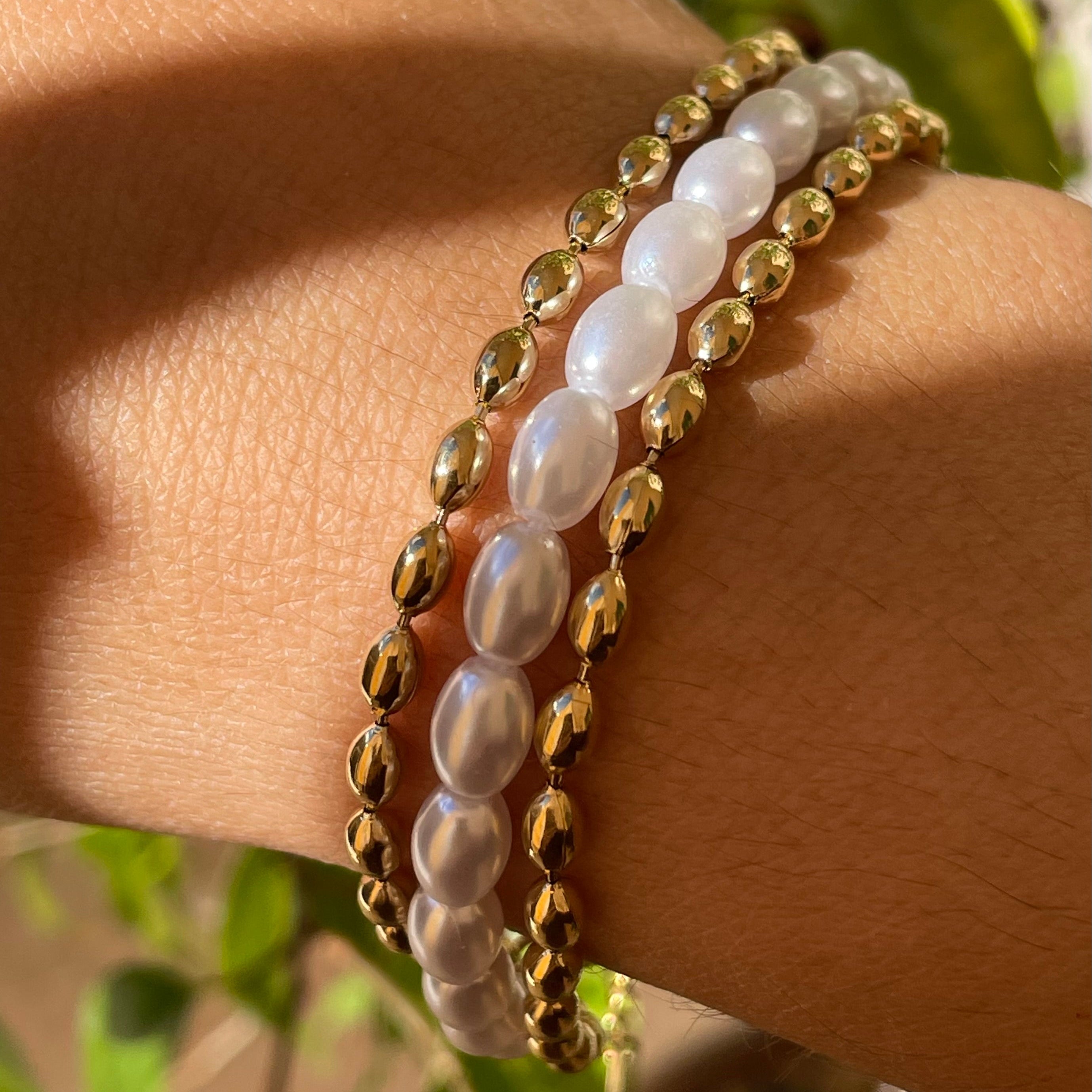 Bracciale di perle ovali in 2 colori