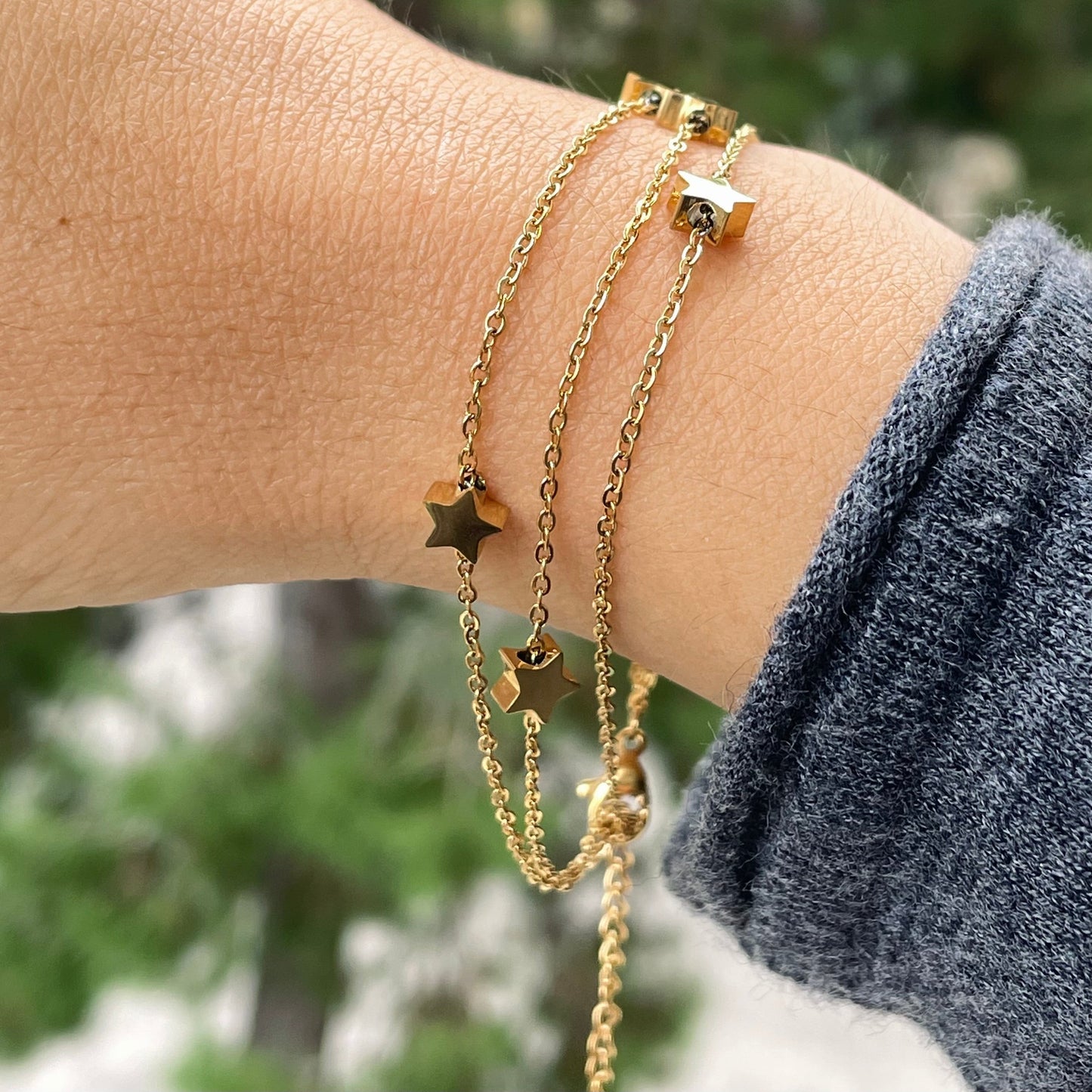 Bracciale stelline a tre fili in 2 colori