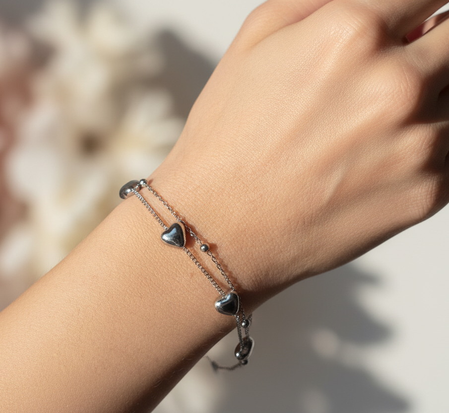 Bracciale cuori a due fili in 2 colori