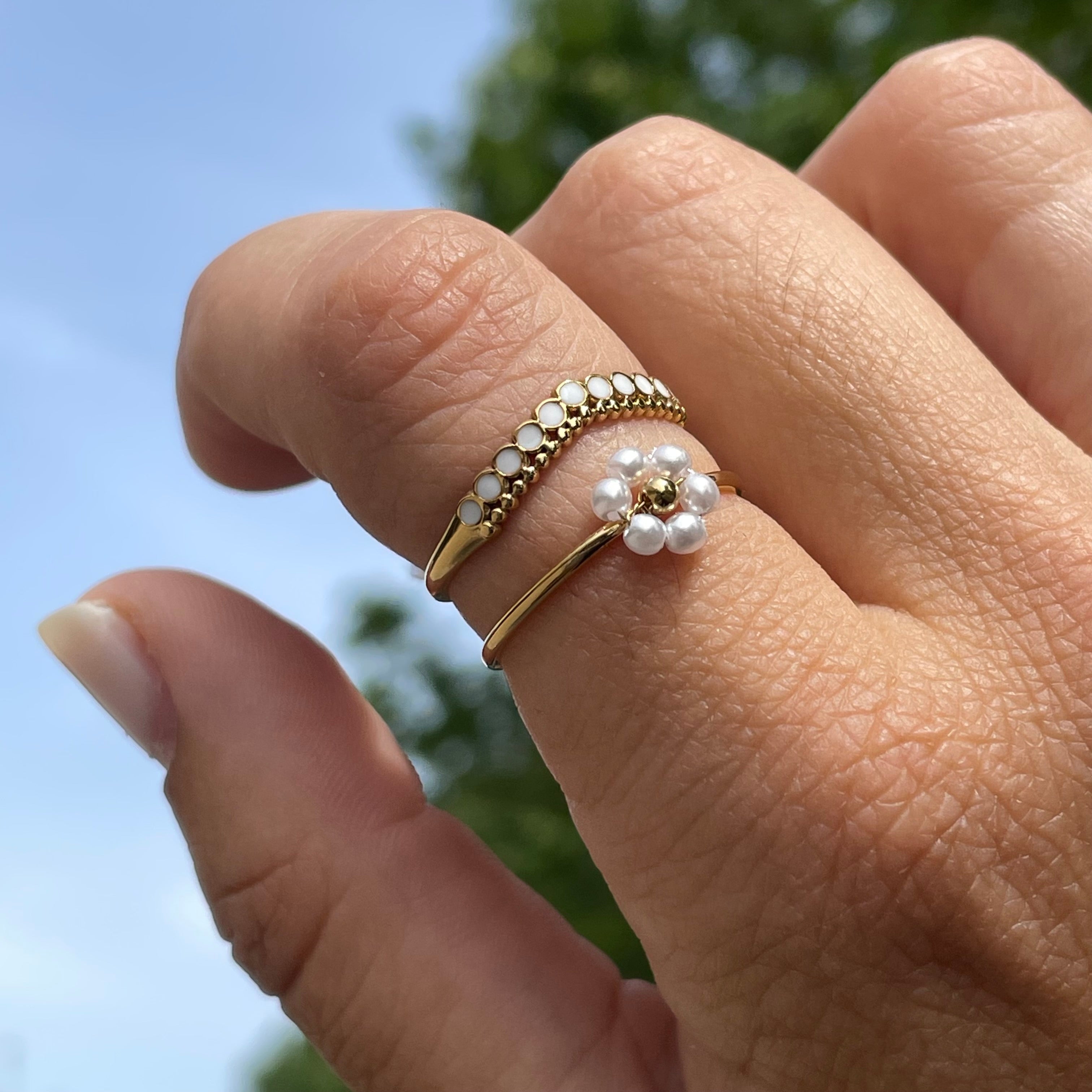 Anello fiorellino a due fasce in 4 colori