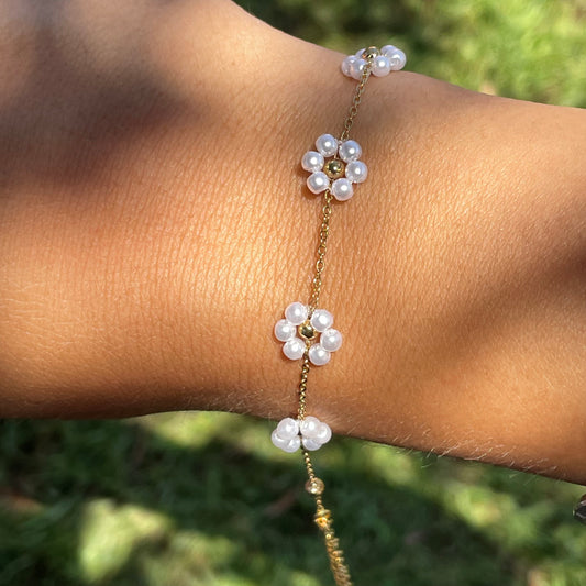 Bracciale con fiori perlati in 2 colori