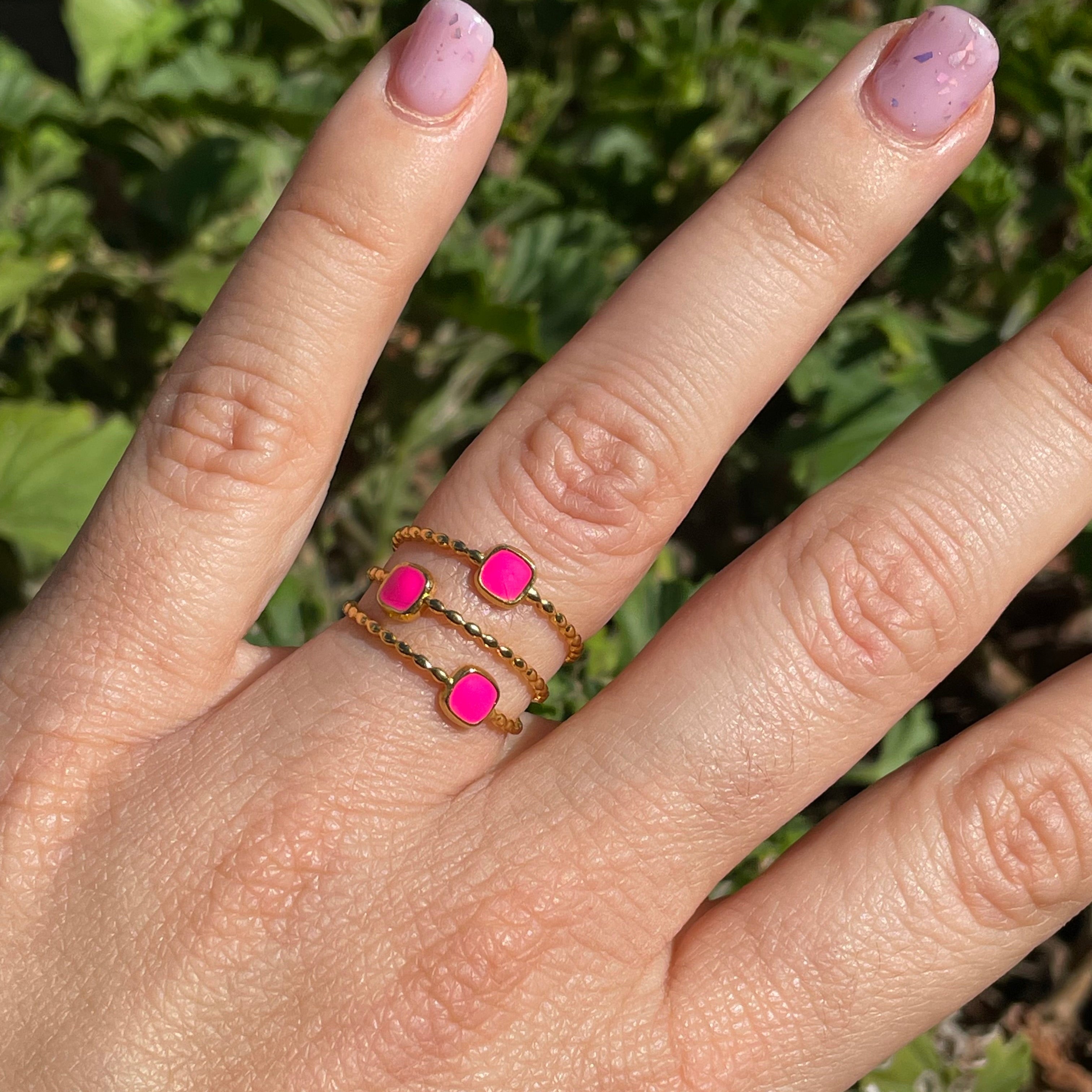 Anello a tre fasce quadratini in 7 colori