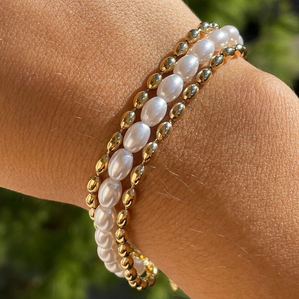 Bracciale di perle ovali in 2 colori