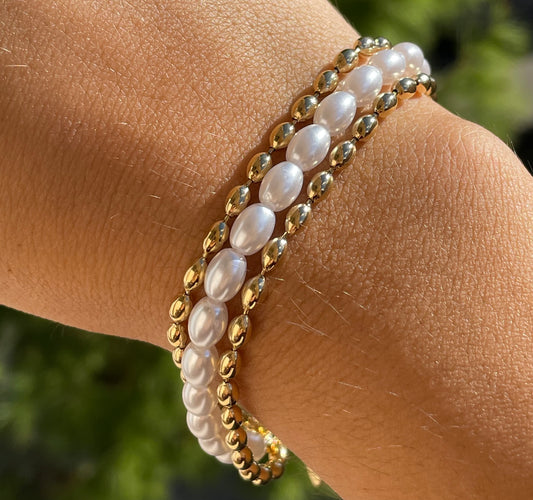 Bracciale di perle ovali in 2 colori