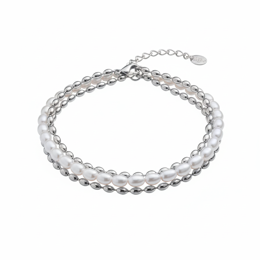 Bracciale di perle ovali in 2 colori