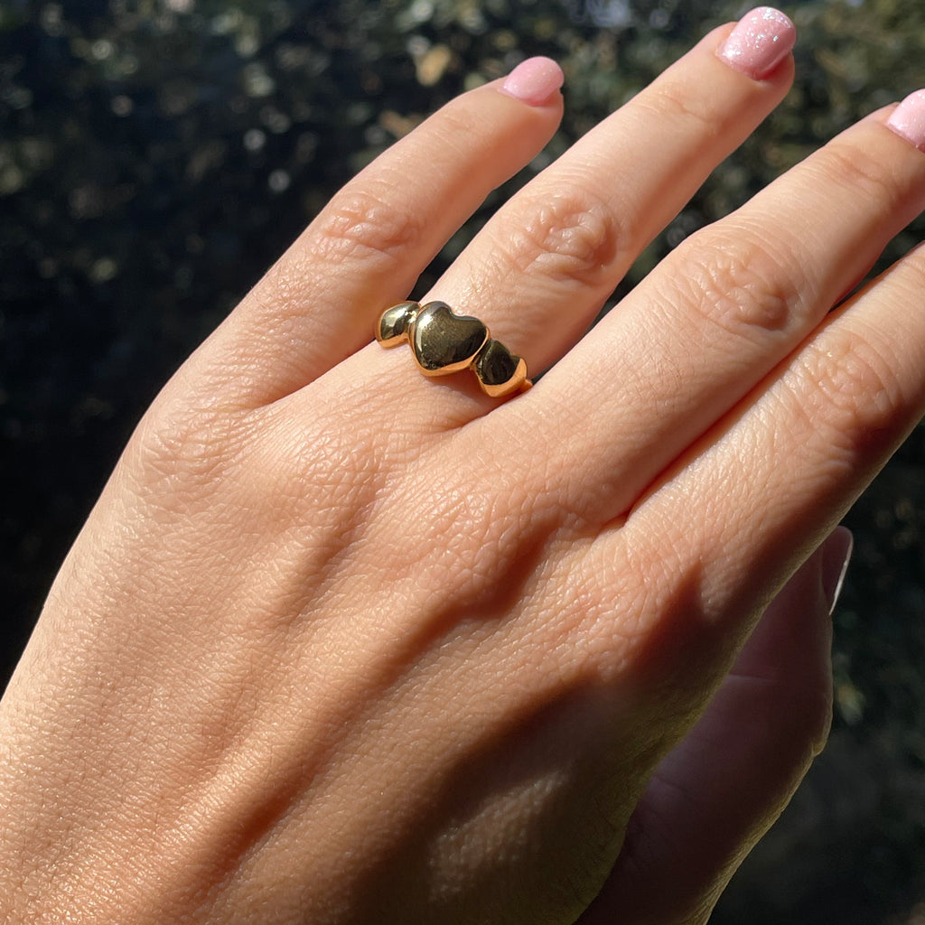 Anello tre cuori in 2 colori