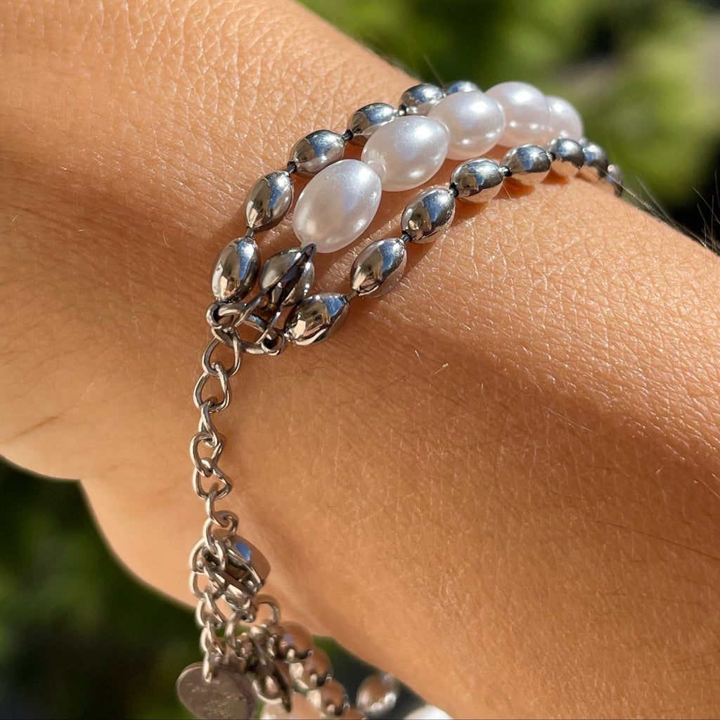 Bracciale di perle ovali in 2 colori