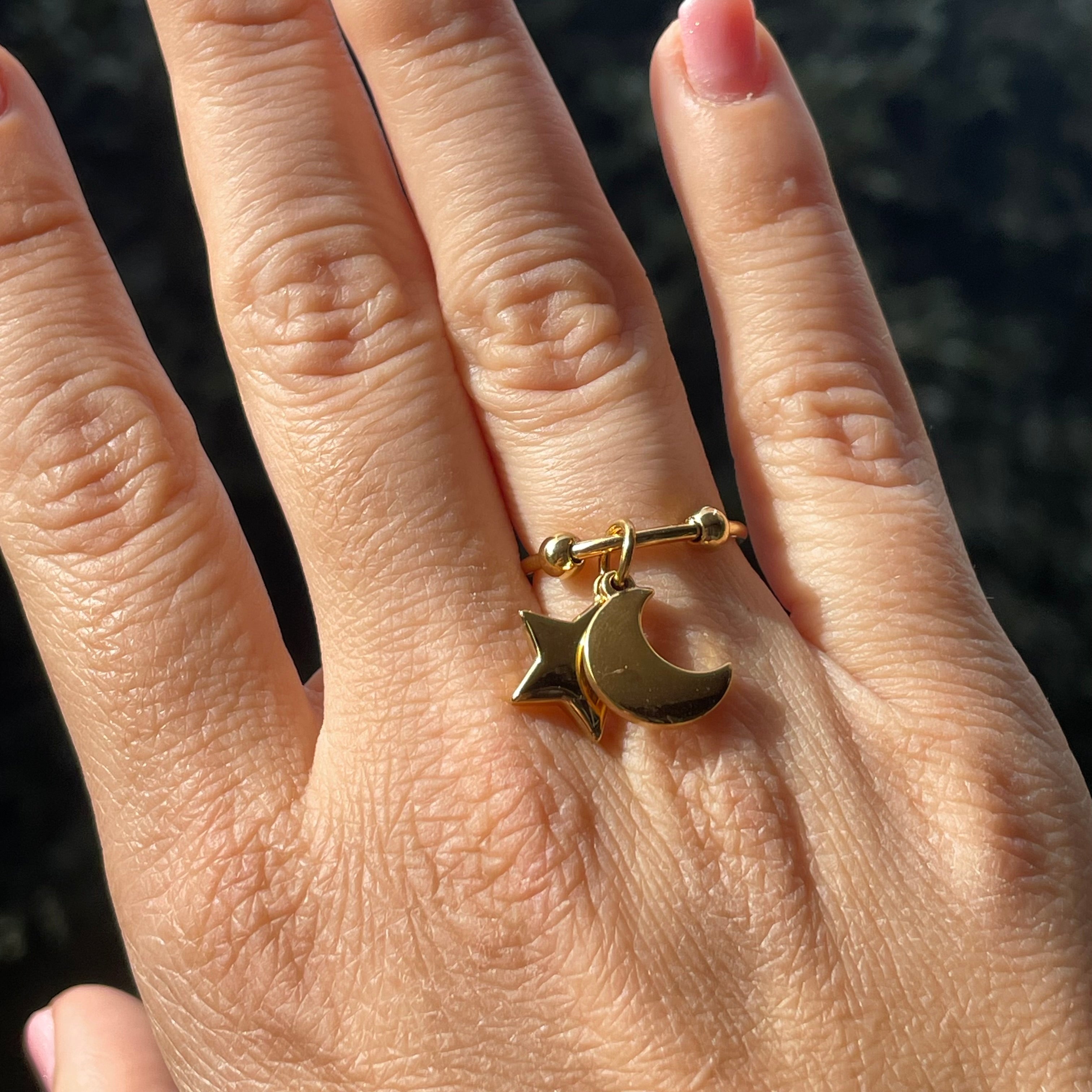 Anello luna e stella in 2 colori
