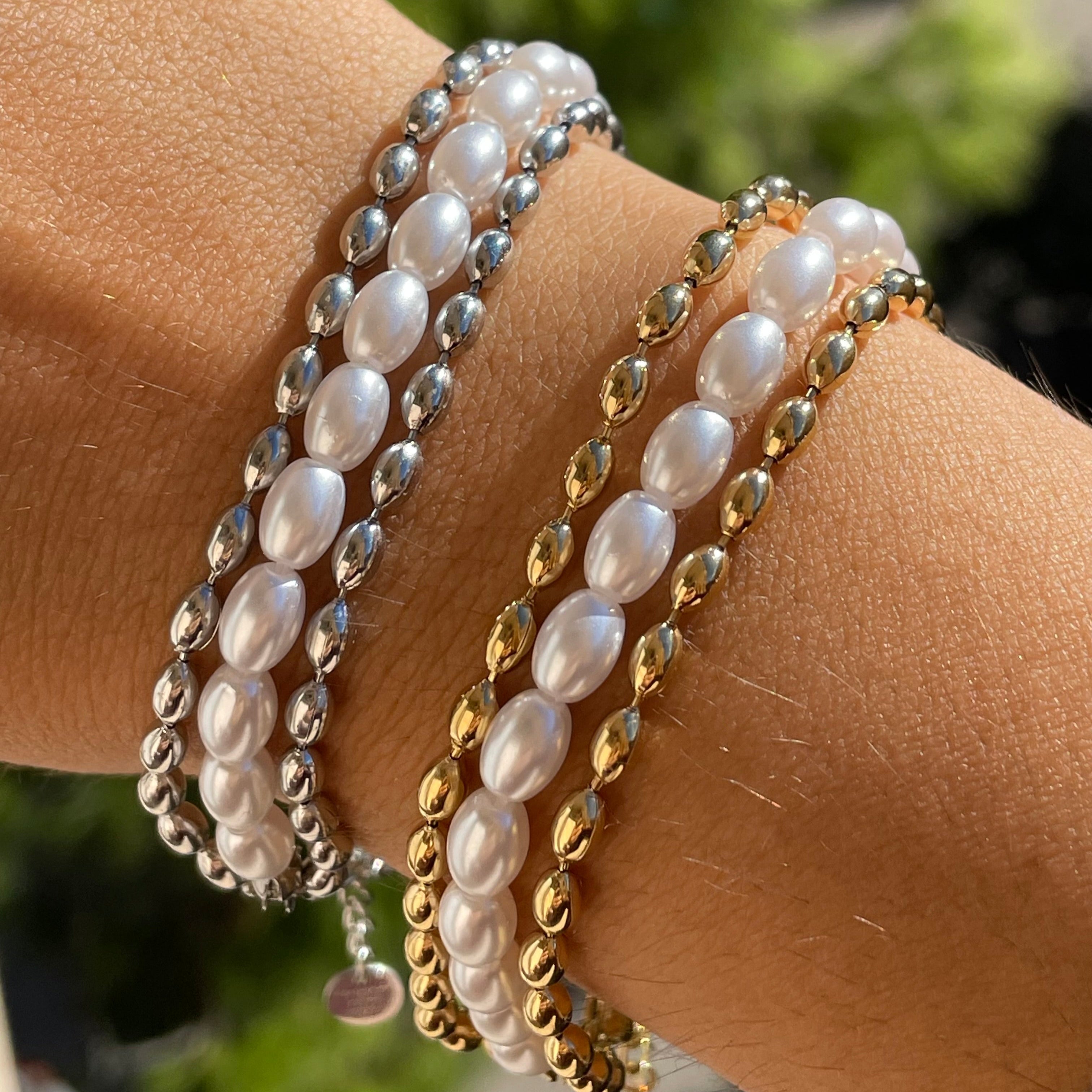 Bracciale di perle ovali in 2 colori